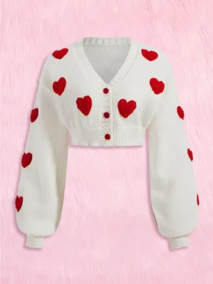 Kawaii Heart Pattern Crop Cardigan