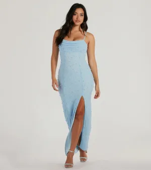 Klara Cowl Neck Faux Pearl Bead Column Dress