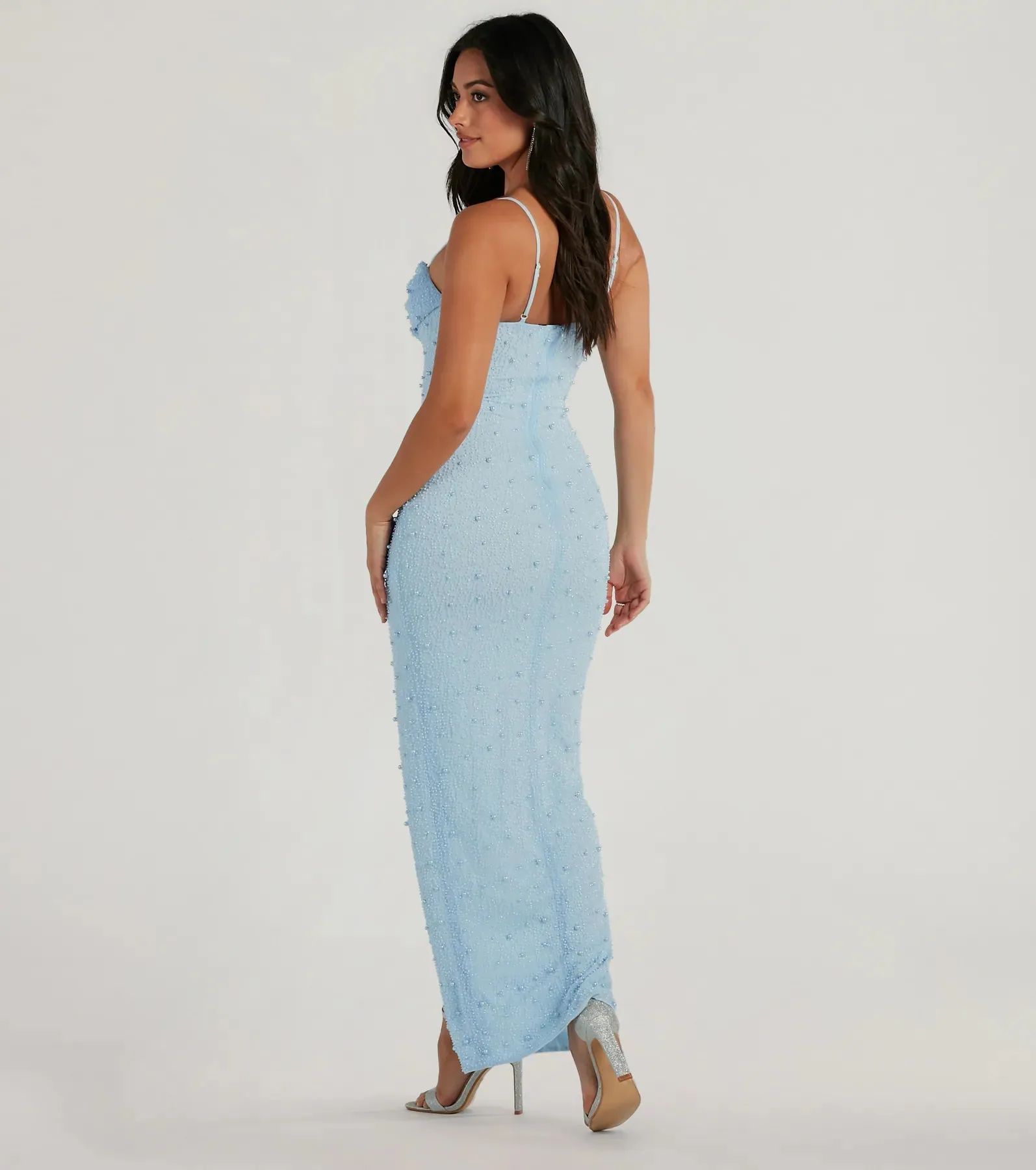 Klara Cowl Neck Faux Pearl Bead Column Dress