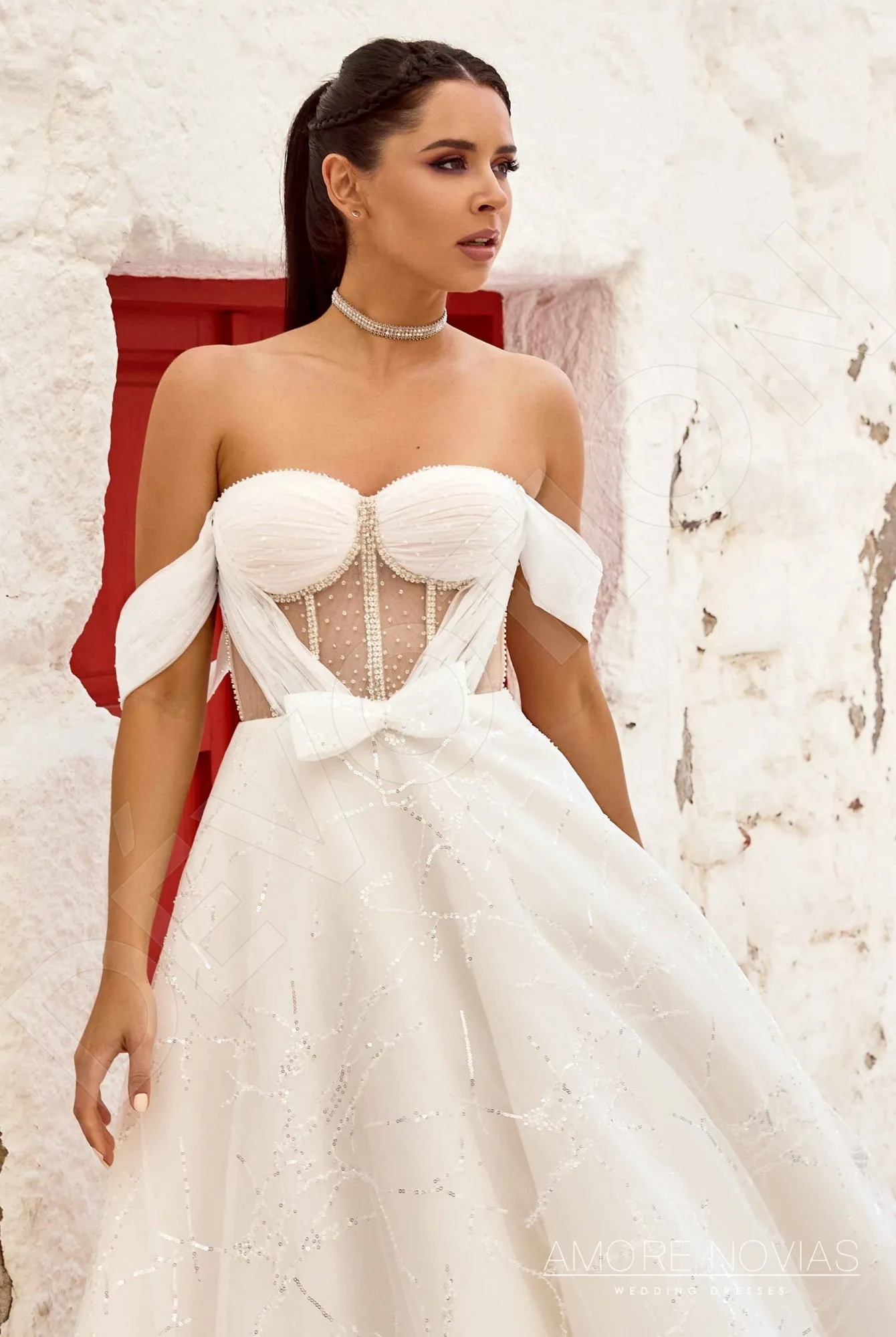 Kylie A-line Off-shoulder/Drop shoulders Milk Blush Wedding dress