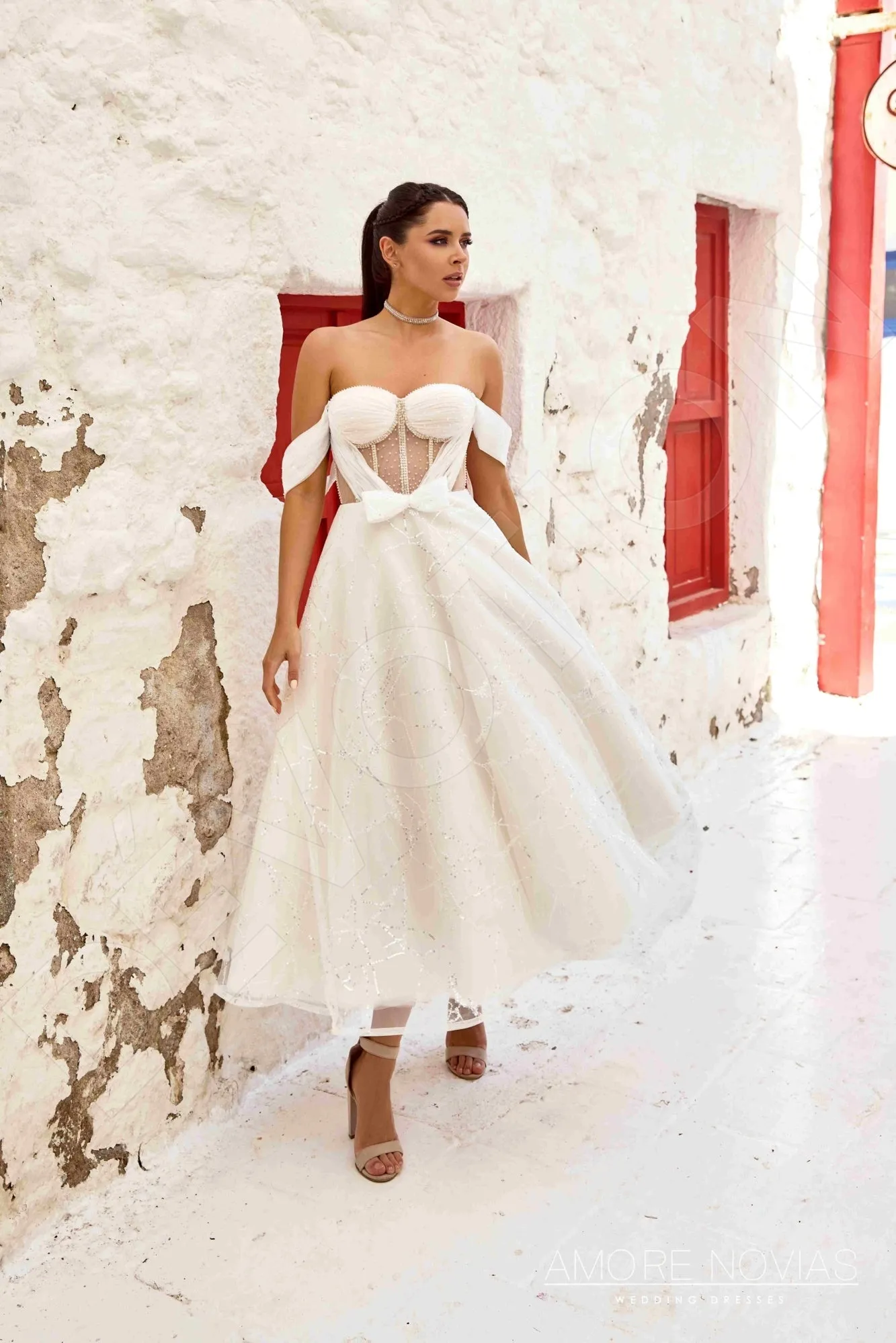 Kylie A-line Off-shoulder/Drop shoulders Milk Blush Wedding dress