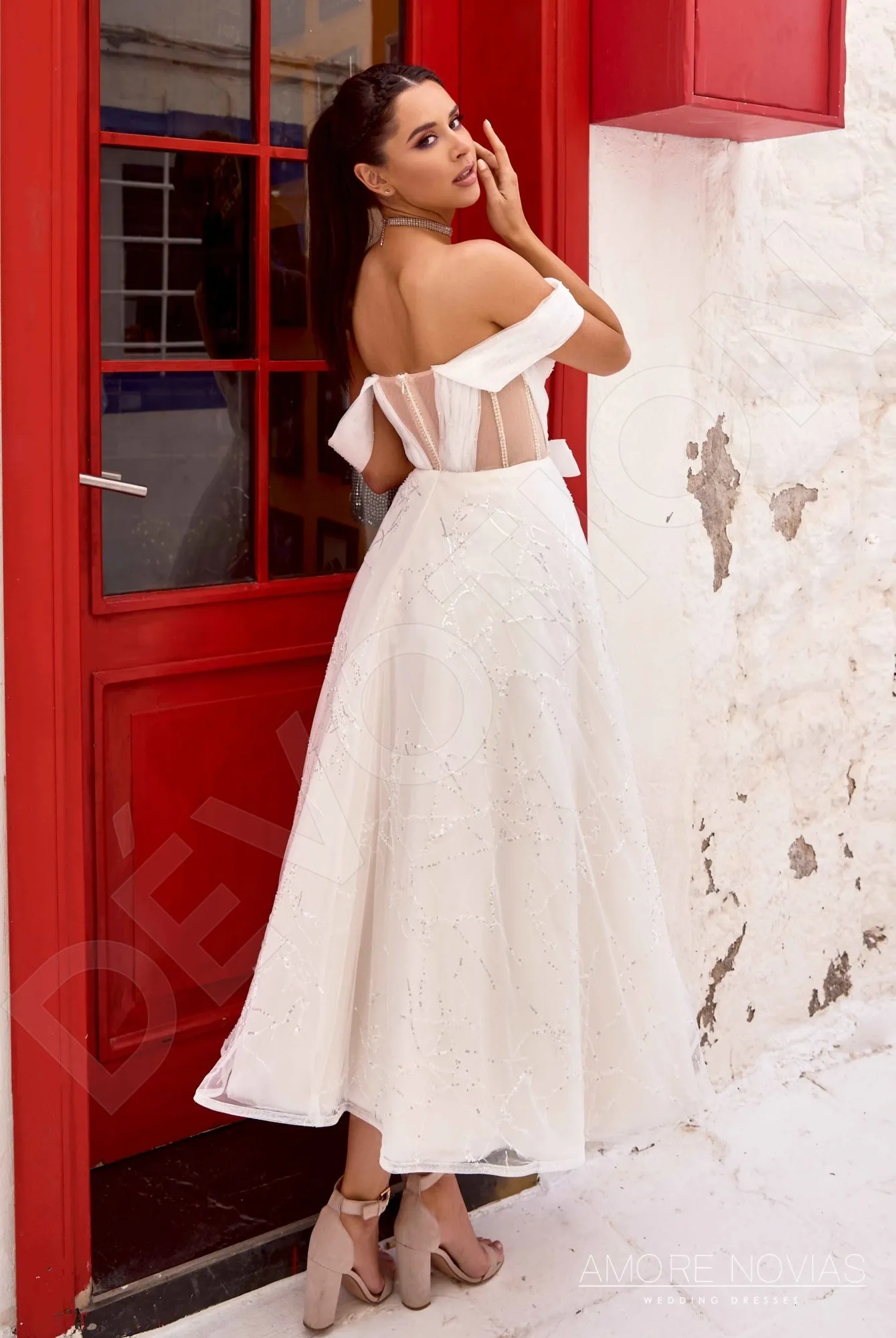Kylie A-line Off-shoulder/Drop shoulders Milk Blush Wedding dress