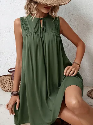 Lace Stitching Sleeveless Dress with Solid Design