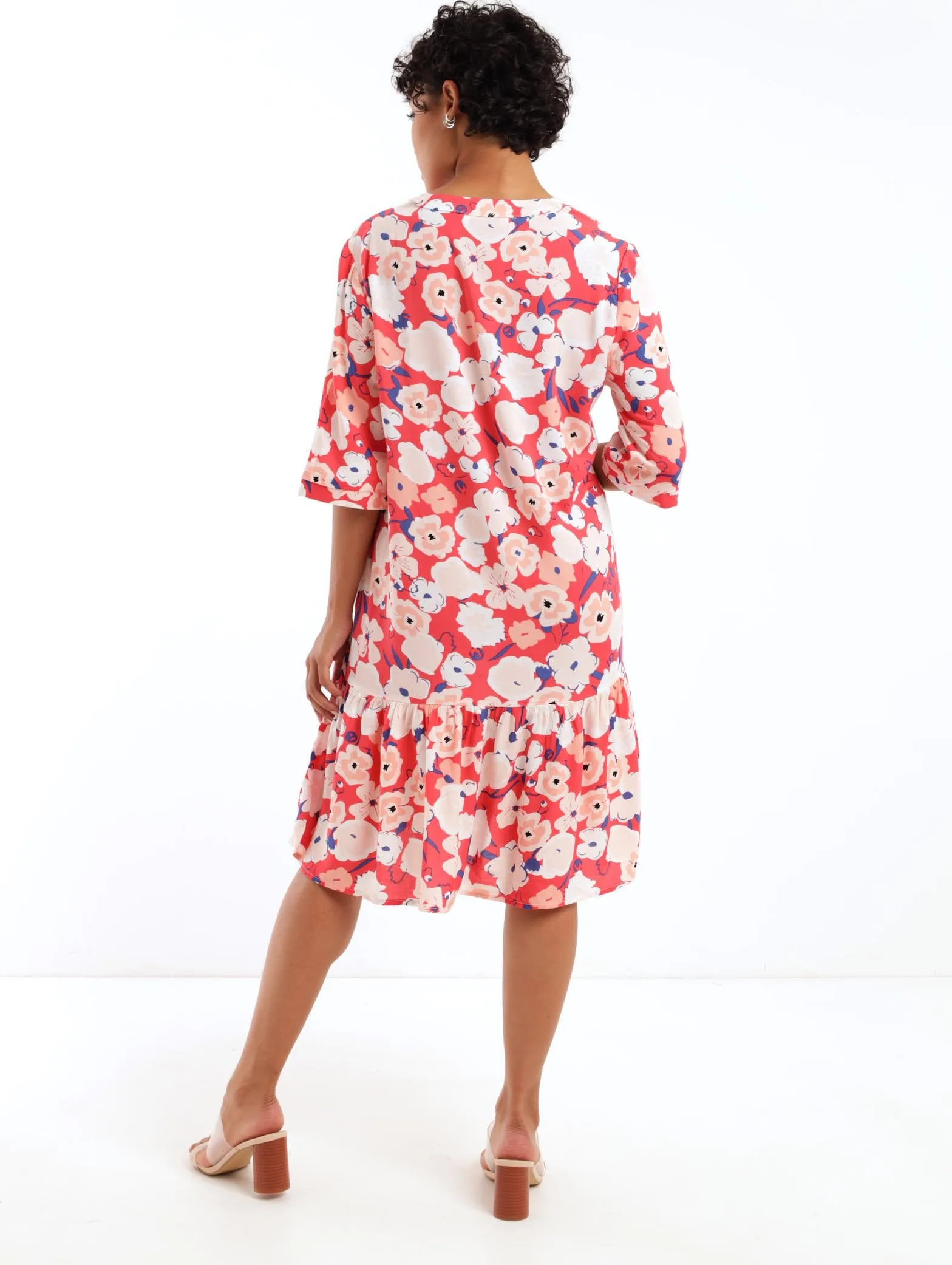 Ladies Drop Hem Shift Dress - Red