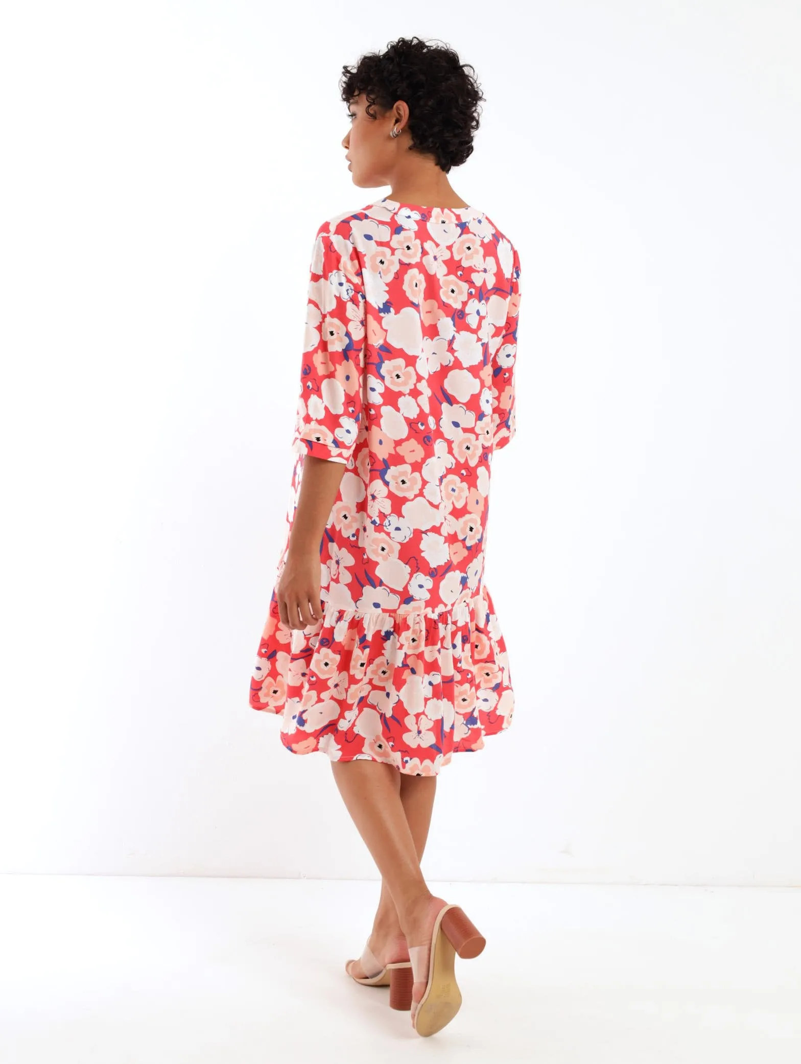 Ladies Drop Hem Shift Dress - Red