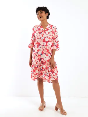 Ladies Drop Hem Shift Dress - Red