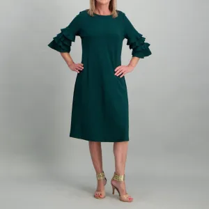 Ladies Knit Shift Dress with Sleeve Detail - Seaweed Green