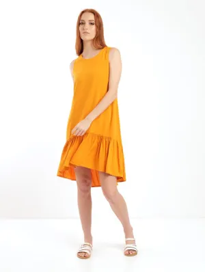 Ladies Sleeveless Tier Hem Shift Dress - Mustard