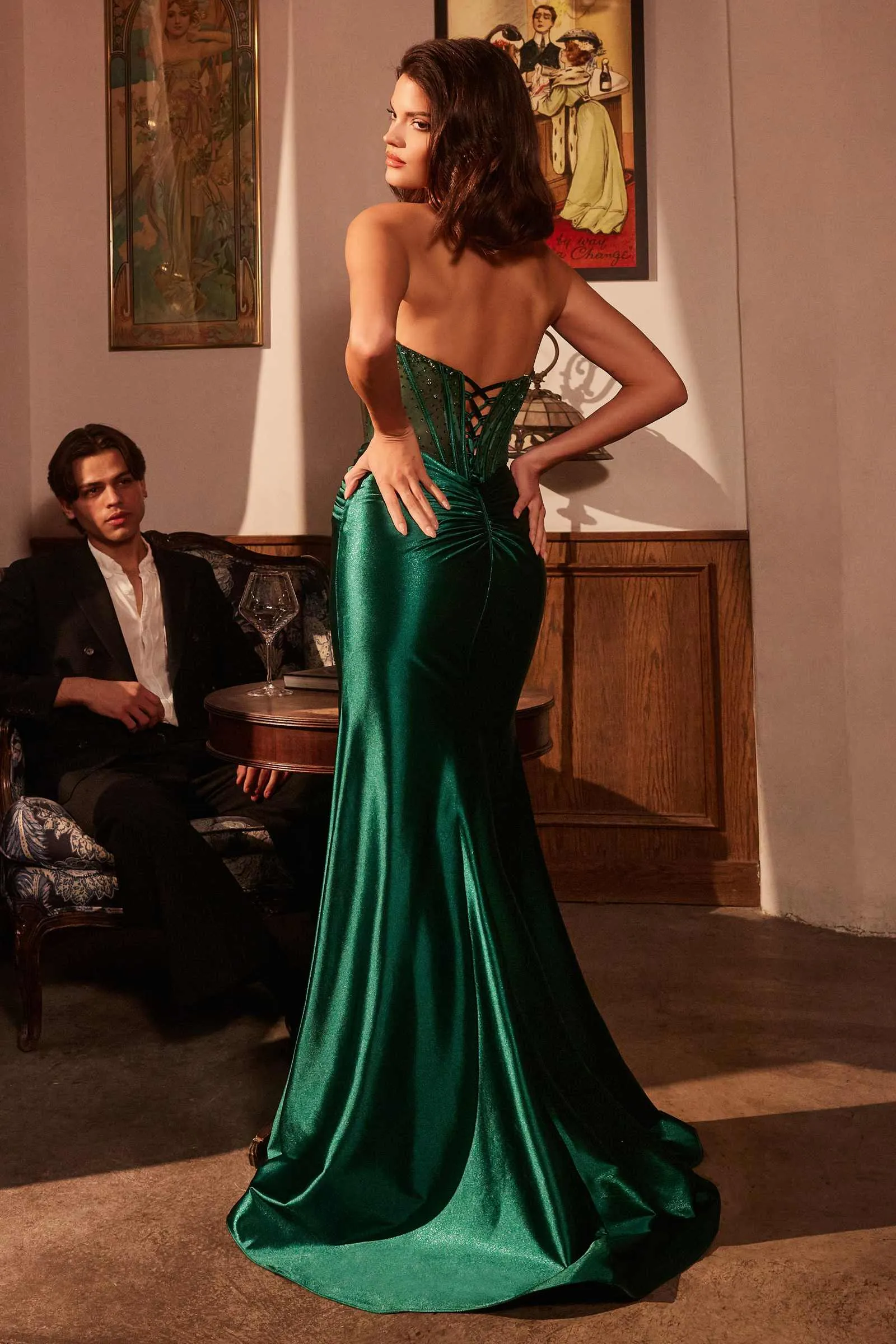 Ladivine CM378 Dress Strapless Satin Corset Prom Gown