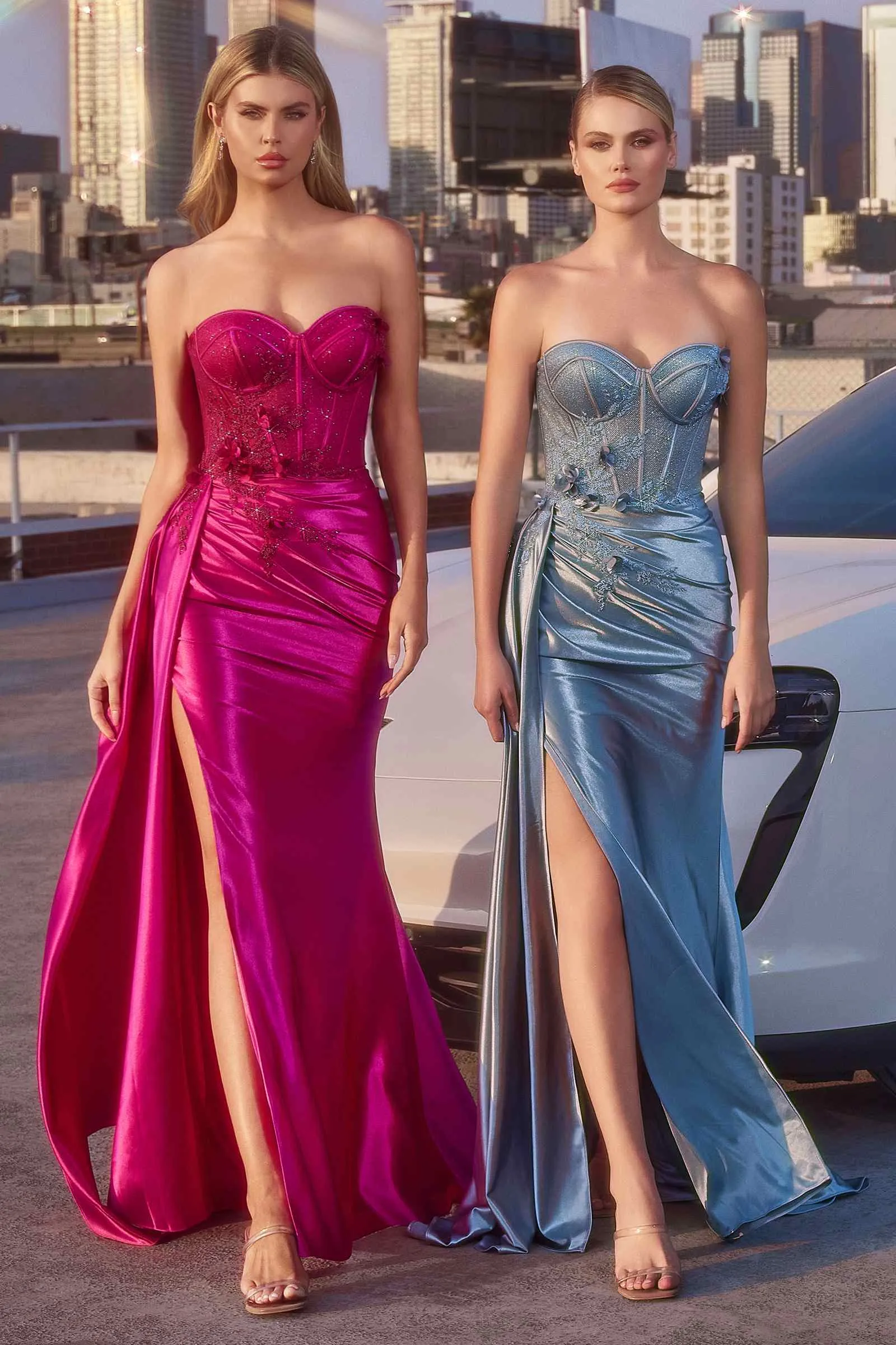Ladivine J884 Dress Strapless Fitted Satin Corset Gown