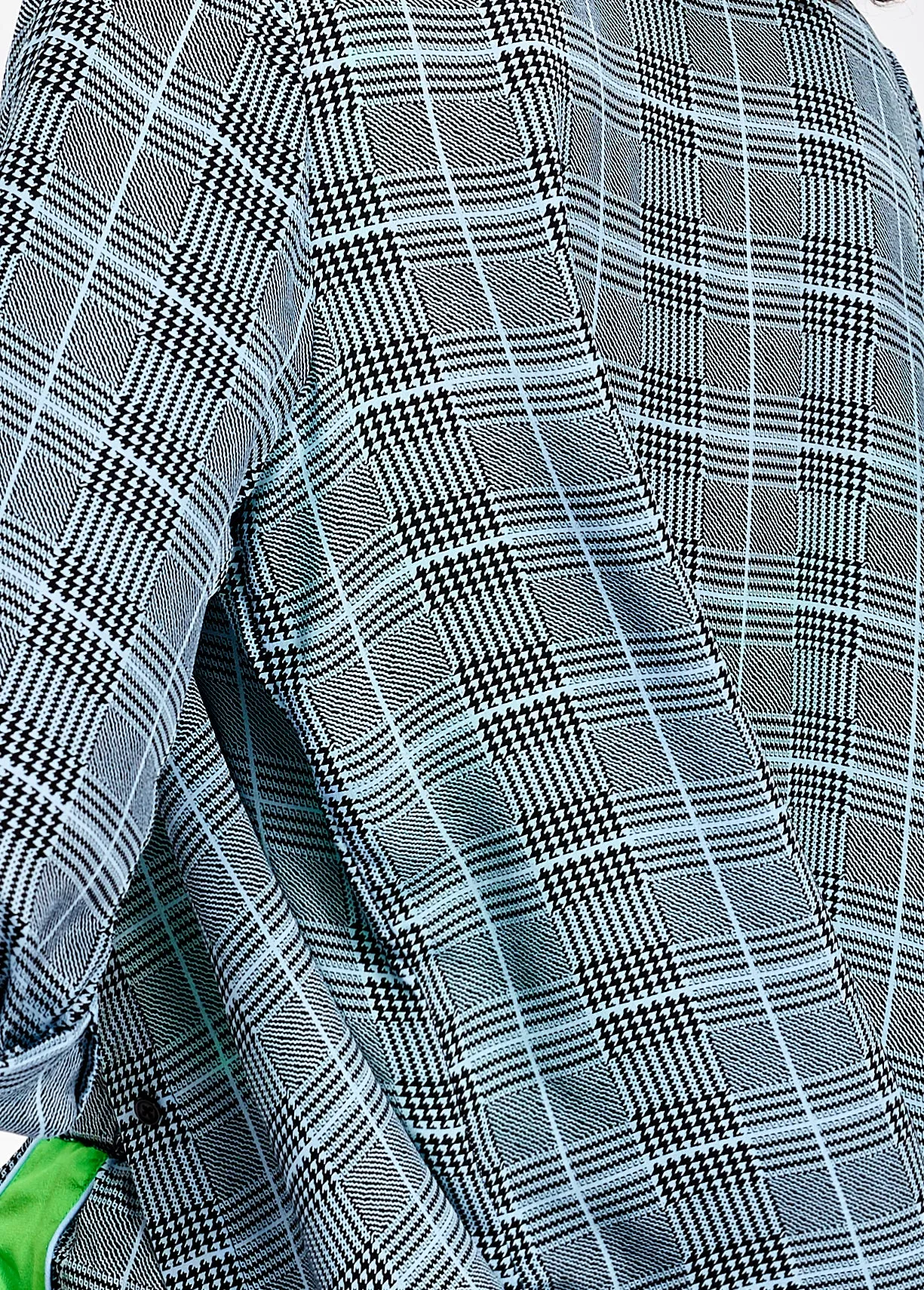 Large check blue print blouse with contrasting stripe