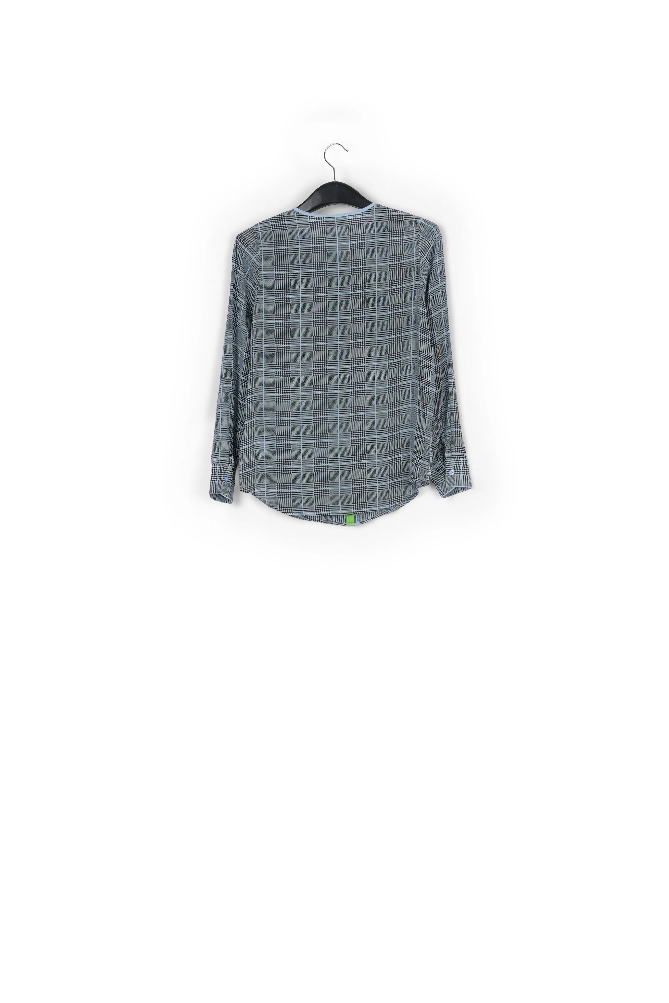 Large check blue print blouse with contrasting stripe