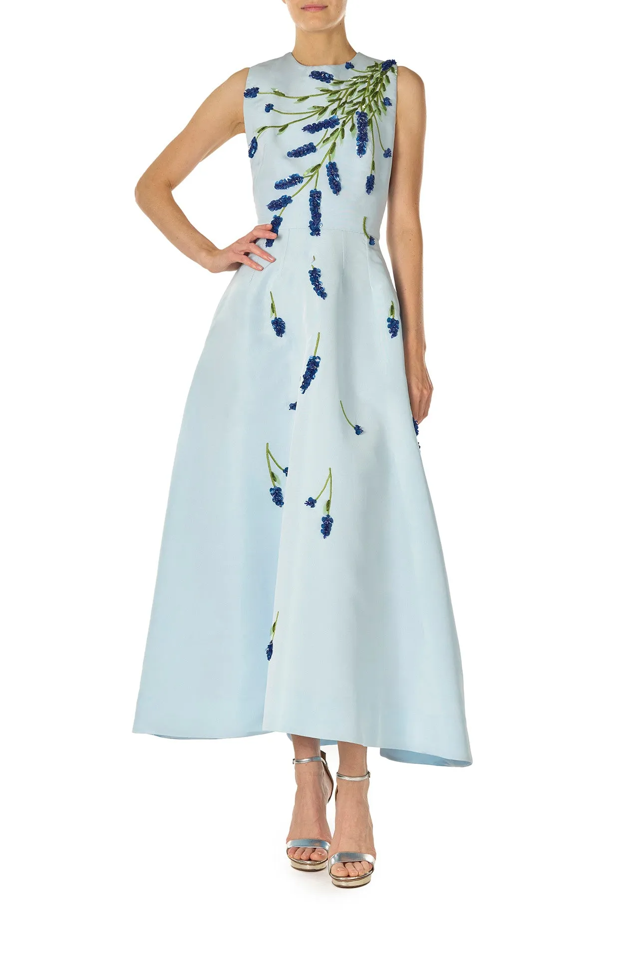 Lavender Embroidered Tea-Length Dress