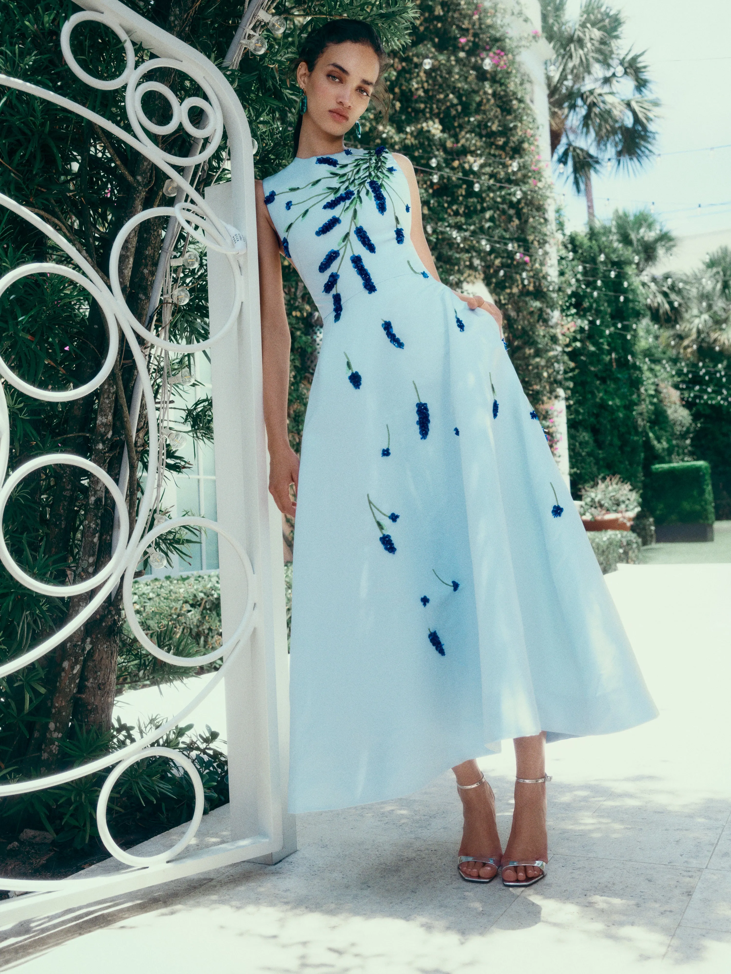 Lavender Embroidered Tea-Length Dress