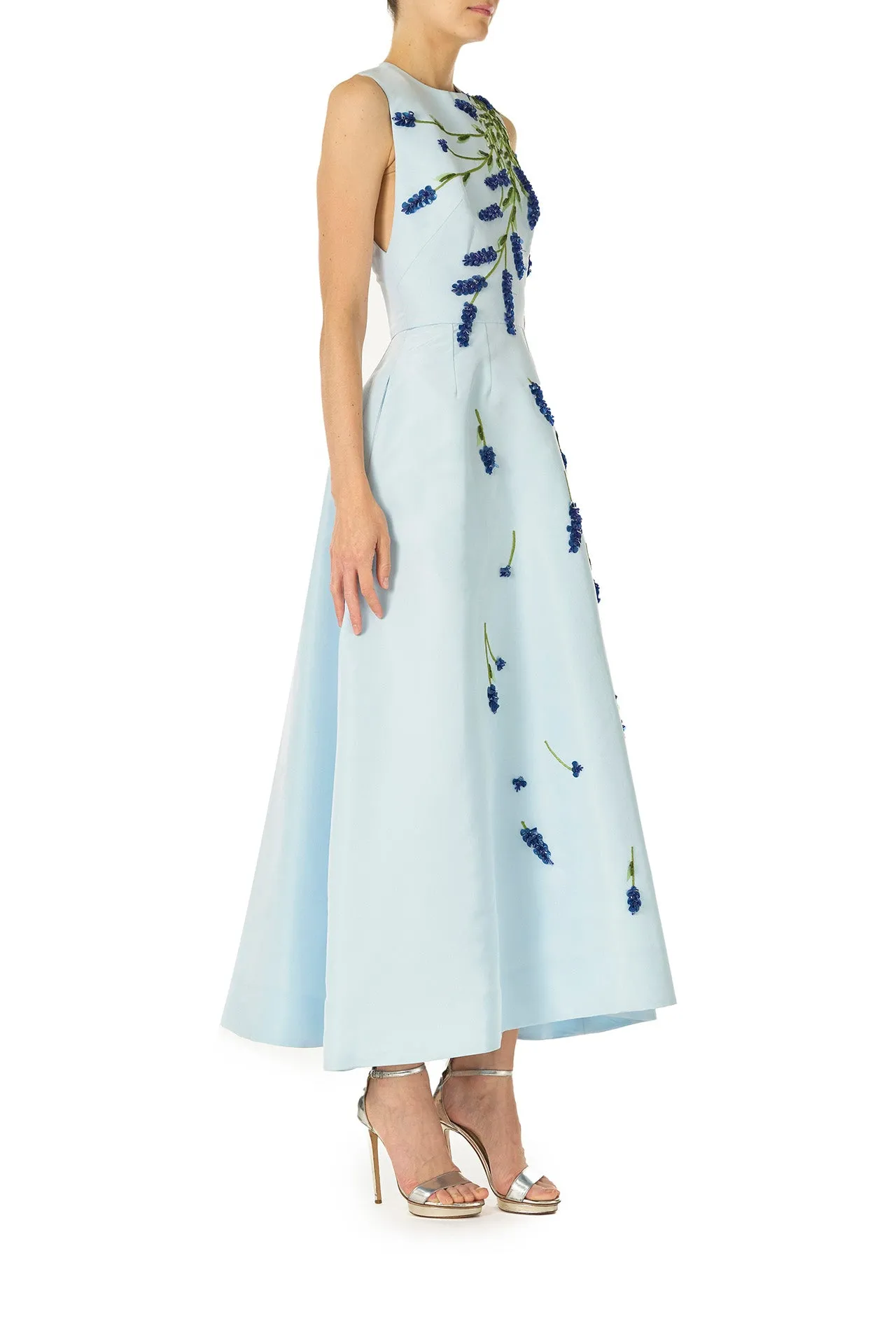 Lavender Embroidered Tea-Length Dress
