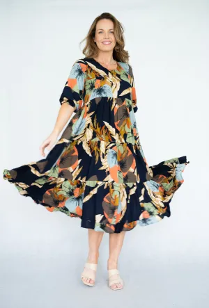 Leaf Print Tiered Dress