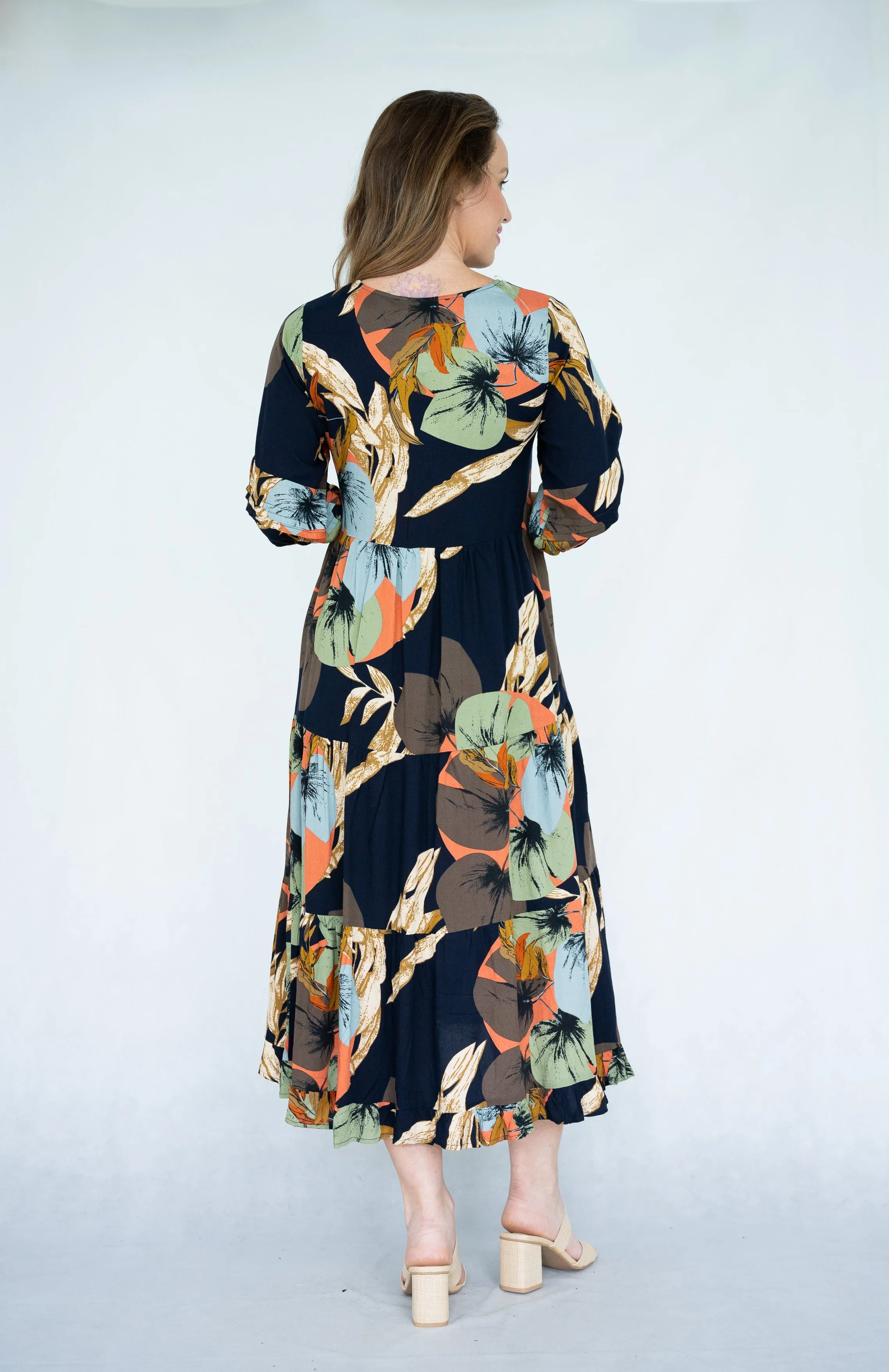 Leaf Print Tiered Dress