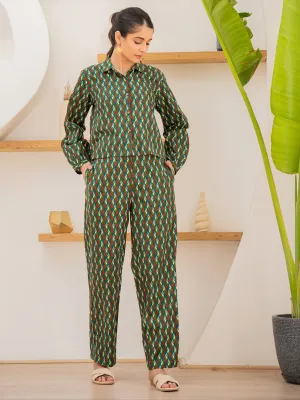 Leafy Pleate Forest Noir Green Co-Ord Set