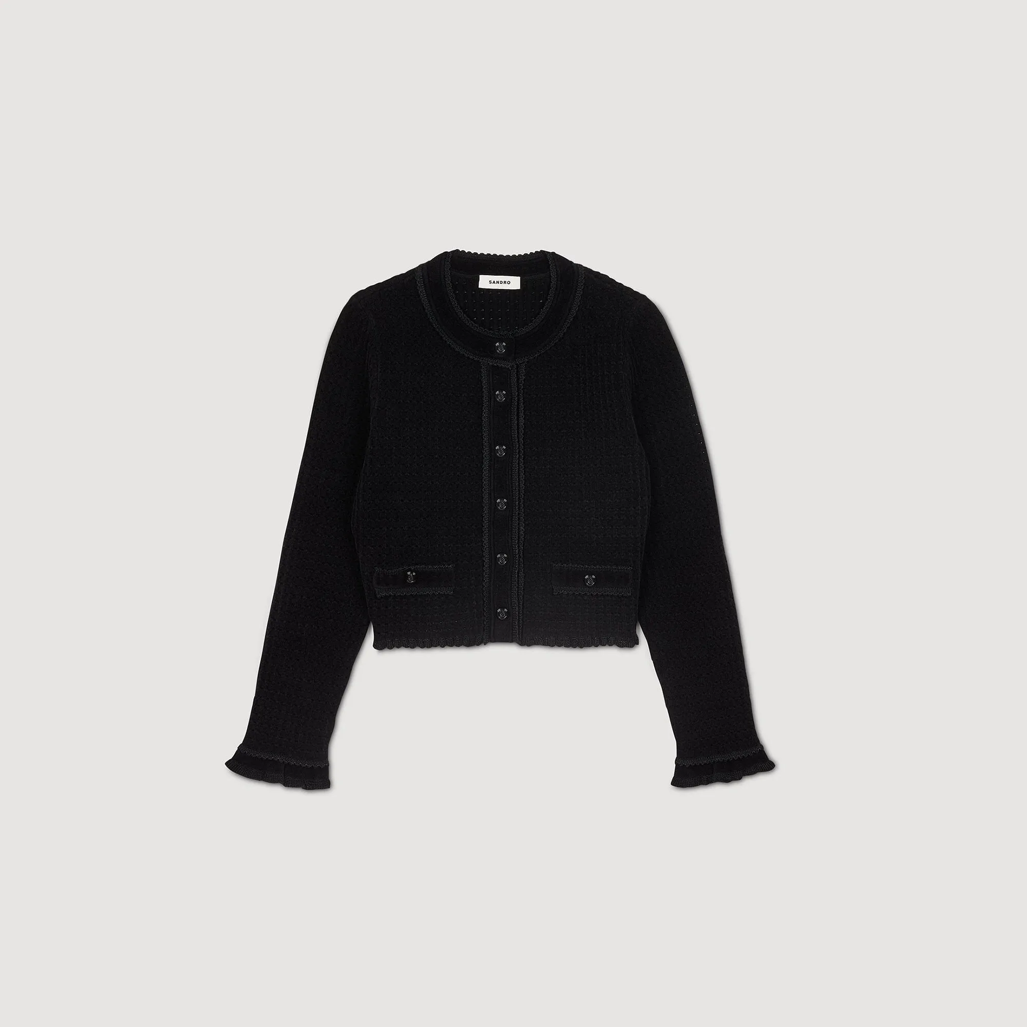 Leandro Velvet Knit Cropped Cardigan Black