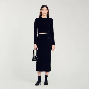 Leandro Velvet Knit Cropped Cardigan Black