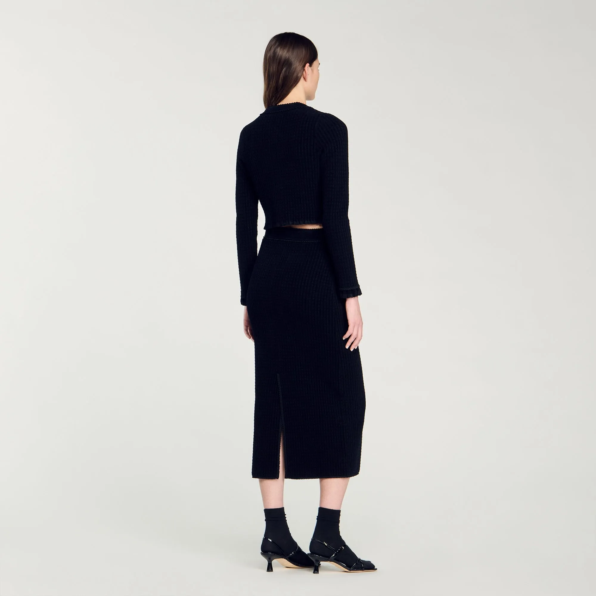 Leandro Velvet Knit Cropped Cardigan Black