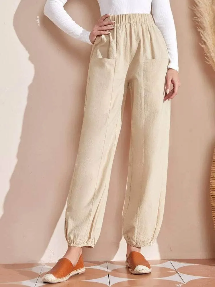 Lemon Tart Womens Patch Pocket Detail Wide Leg Cuffed Cotton Pants LTWP23