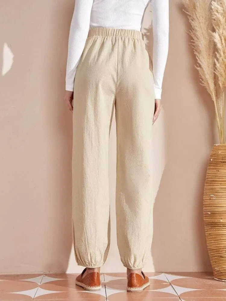 Lemon Tart Womens Patch Pocket Detail Wide Leg Cuffed Cotton Pants LTWP23
