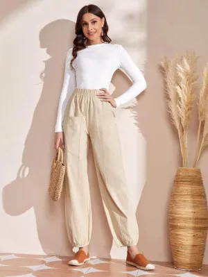 Lemon Tart Womens Patch Pocket Detail Wide Leg Cuffed Cotton Pants LTWP23