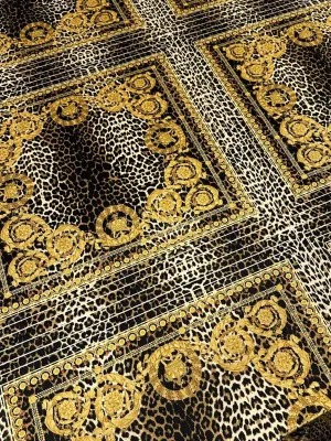 Leopard Gold Baroque Stretch Velvet Fabric