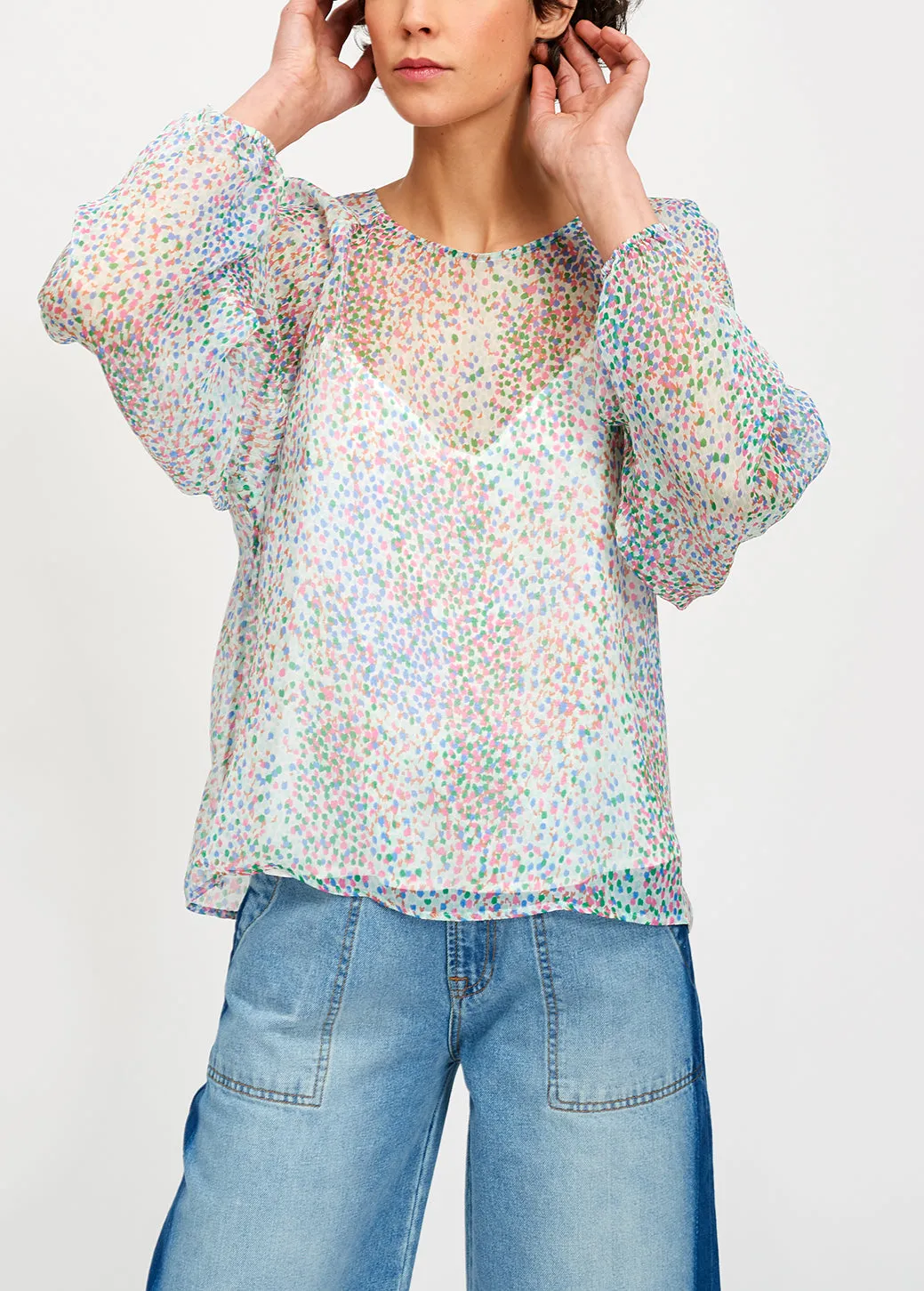 Light sheer silk top with dot print