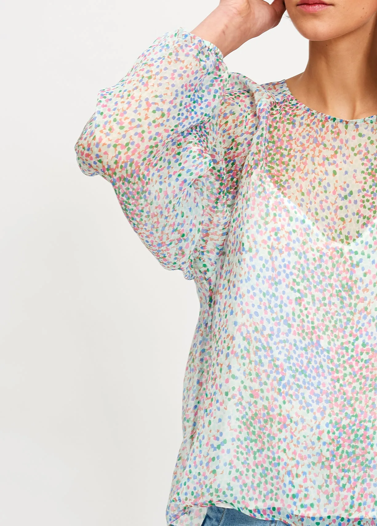Light sheer silk top with dot print