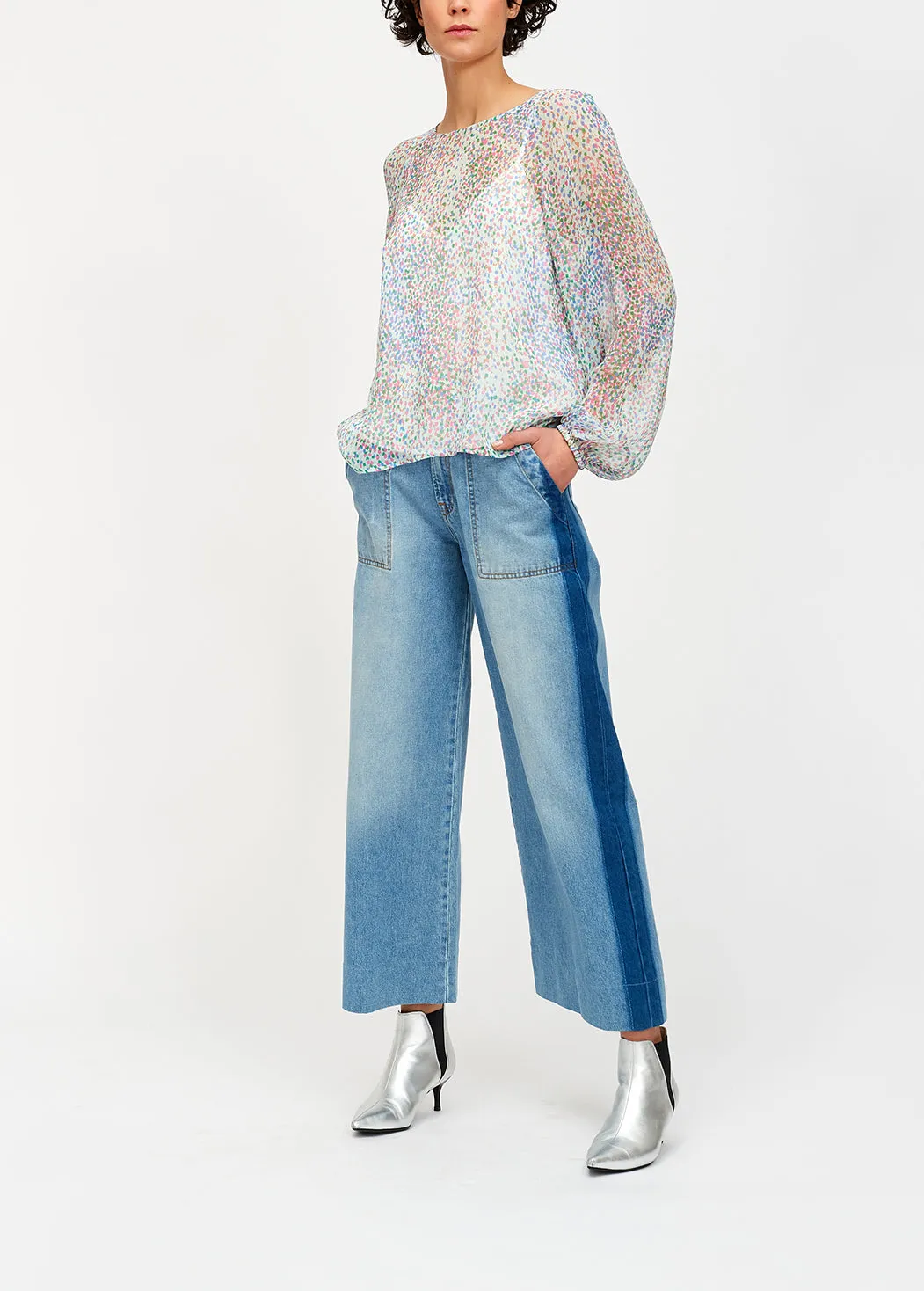 Light sheer silk top with dot print