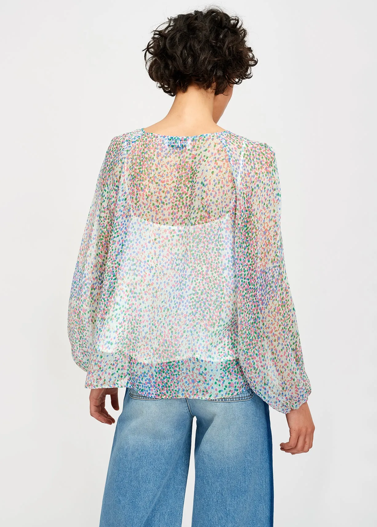 Light sheer silk top with dot print