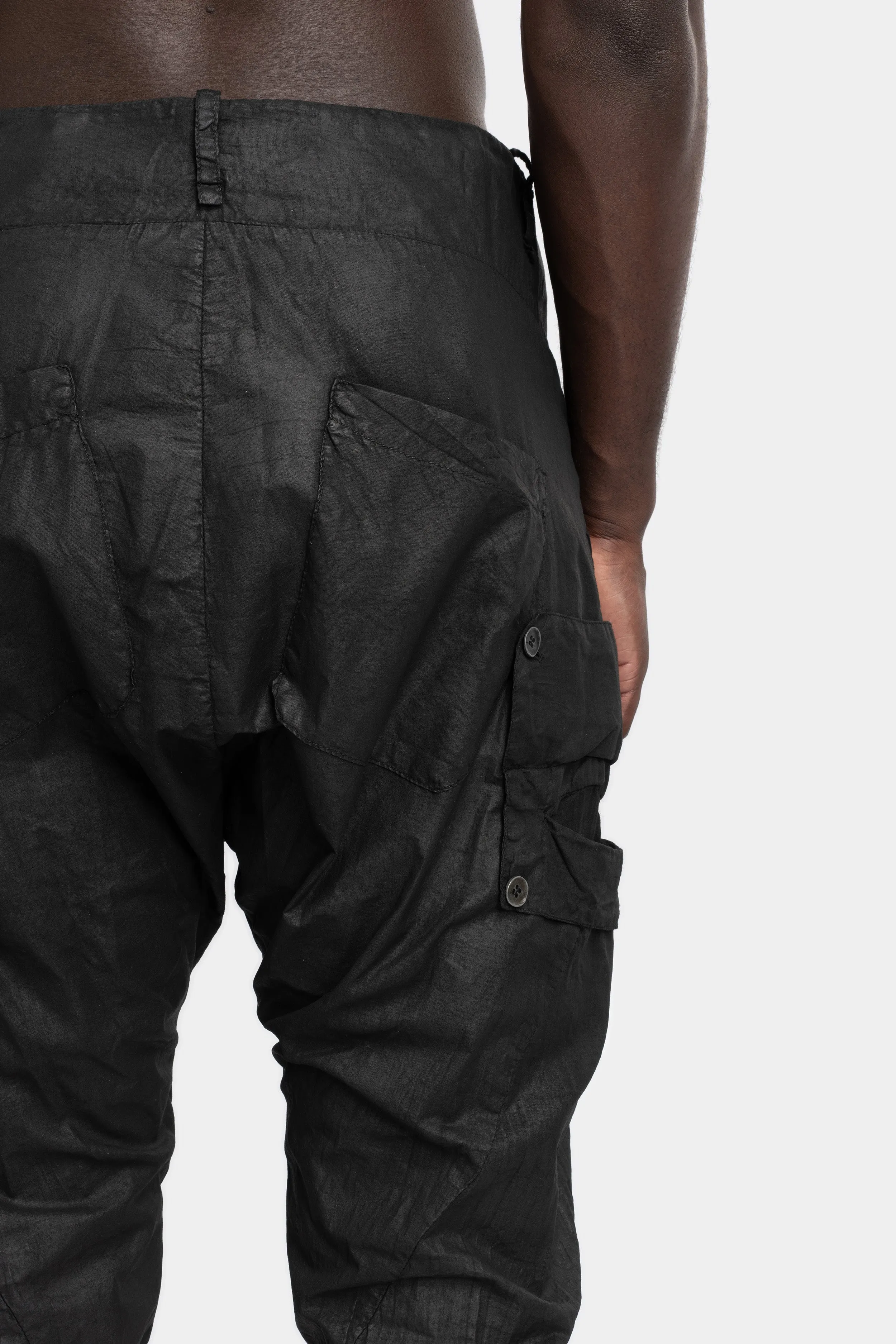 Lightweight cotton gauze pants, Leather effect
