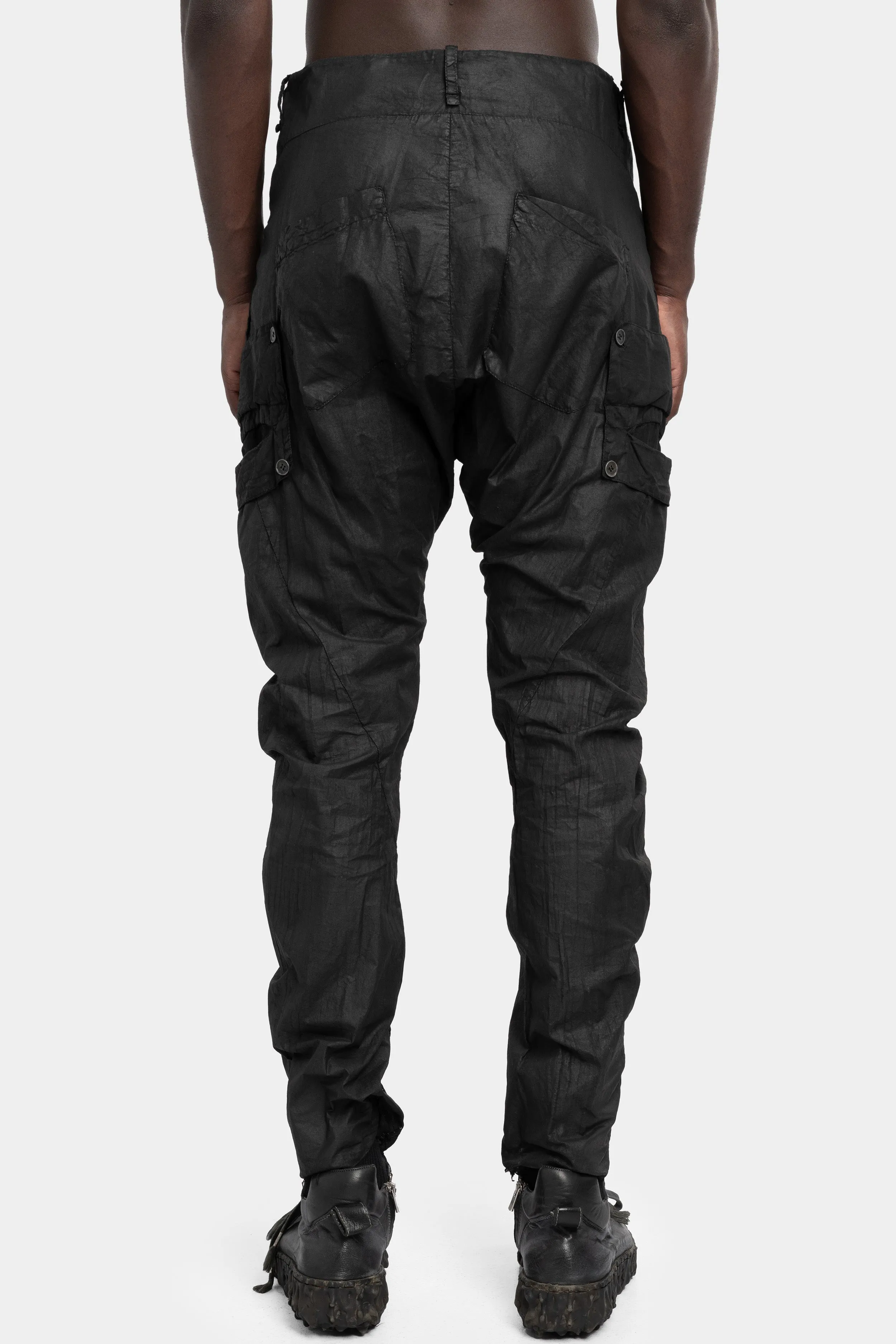 Lightweight cotton gauze pants, Leather effect