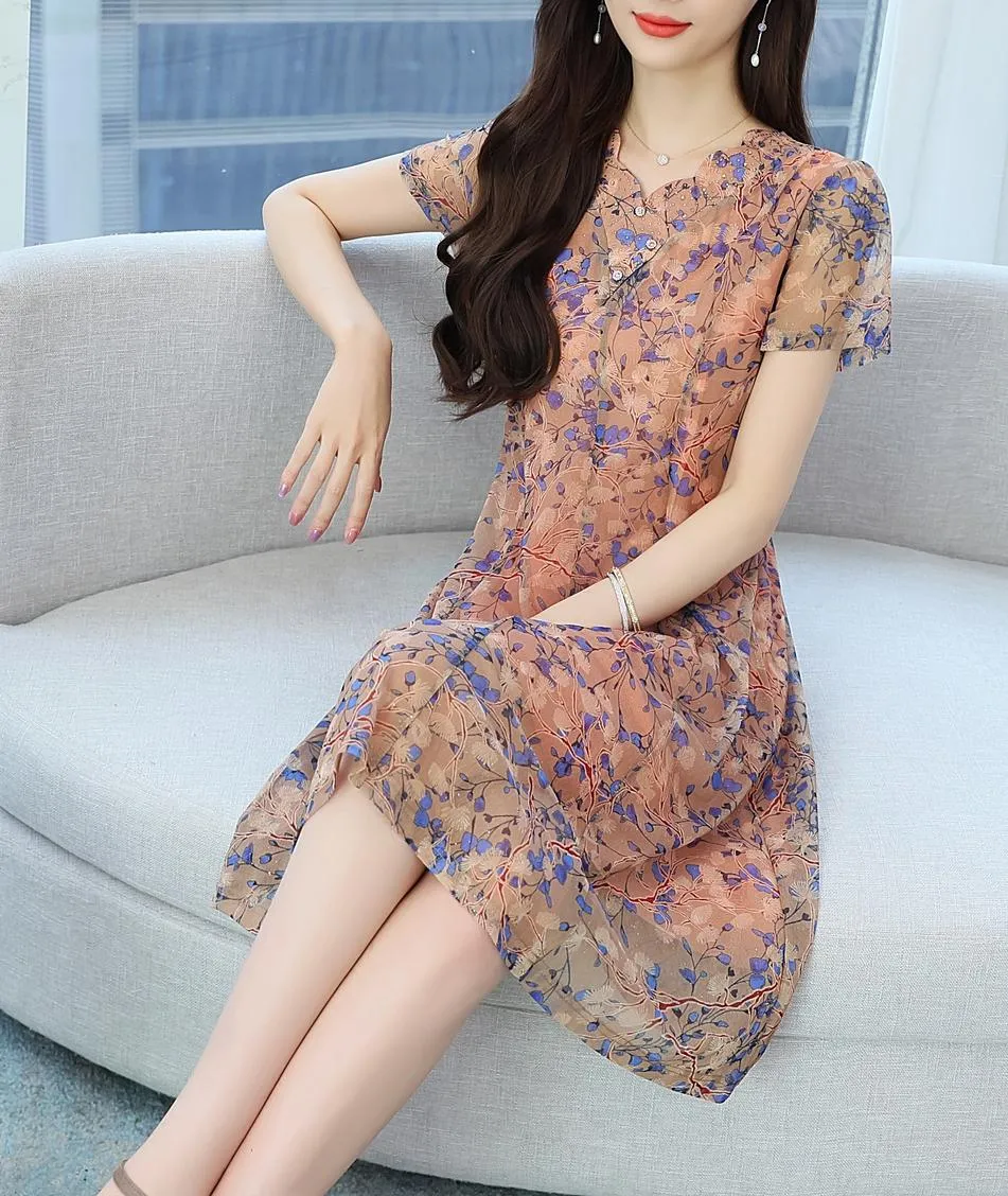Lightweight Floral Print Tea Tea Dress for Women