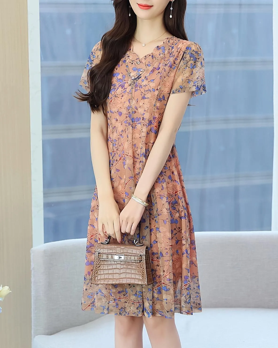Lightweight Floral Print Tea Tea Dress for Women