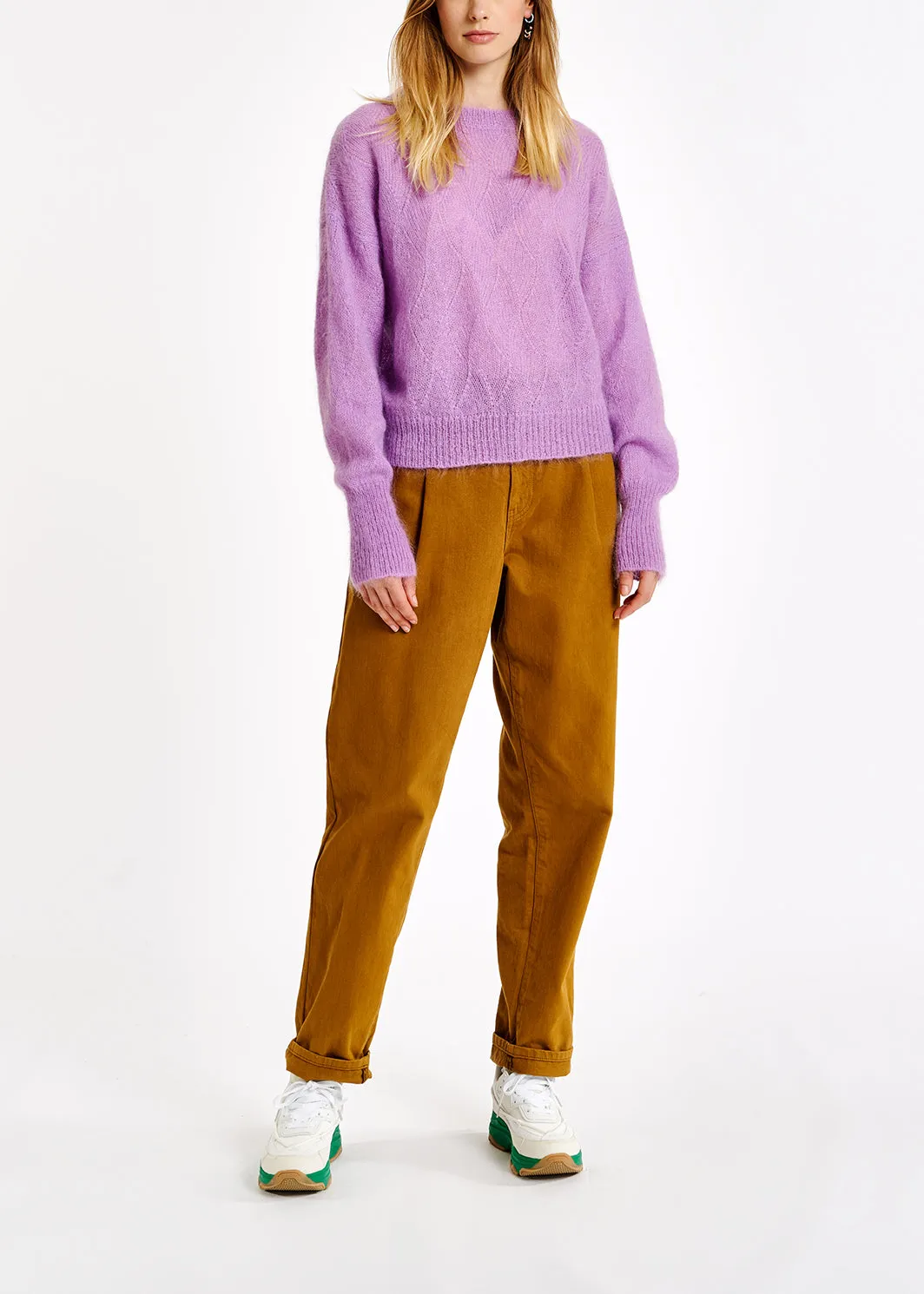 Lilac ajour-knitted mohair sweater