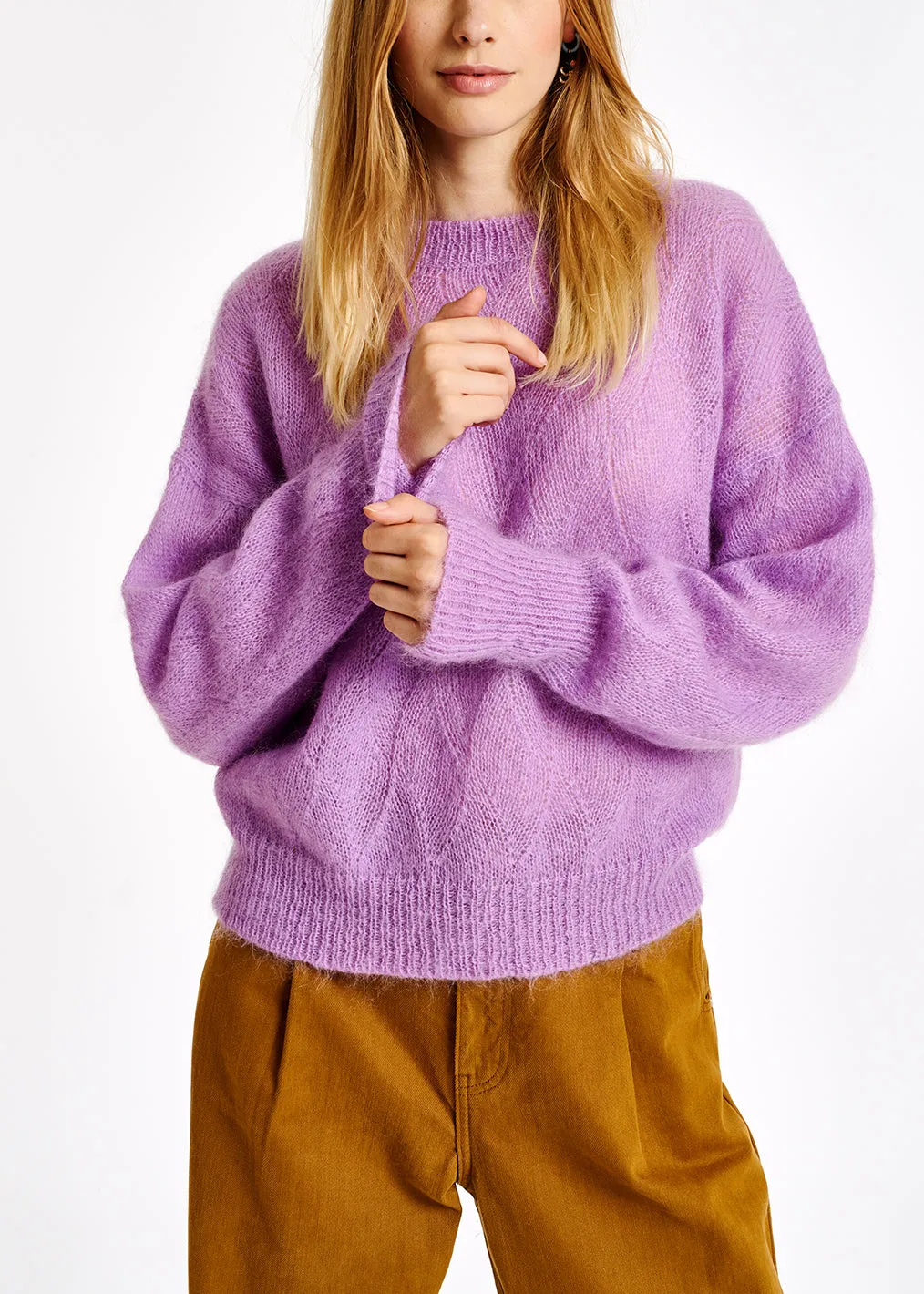 Lilac ajour-knitted mohair sweater