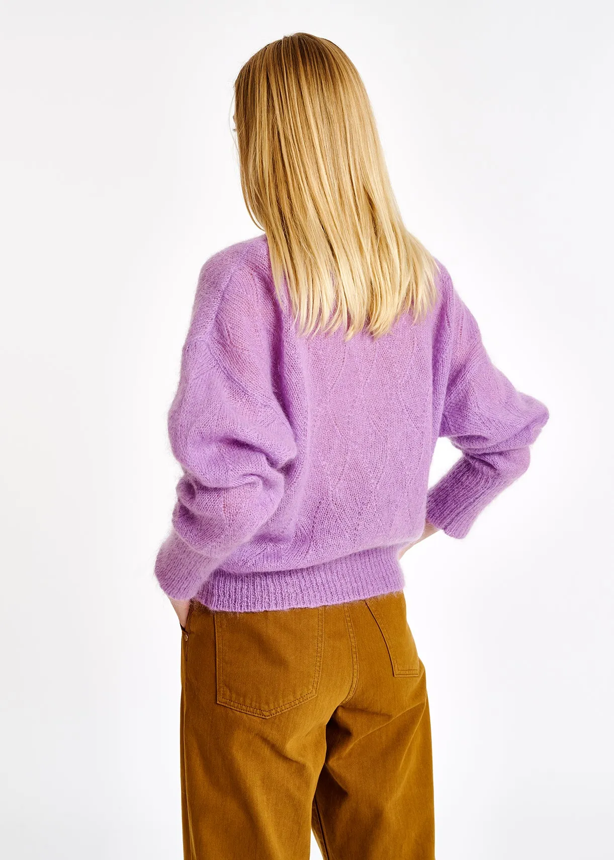 Lilac ajour-knitted mohair sweater