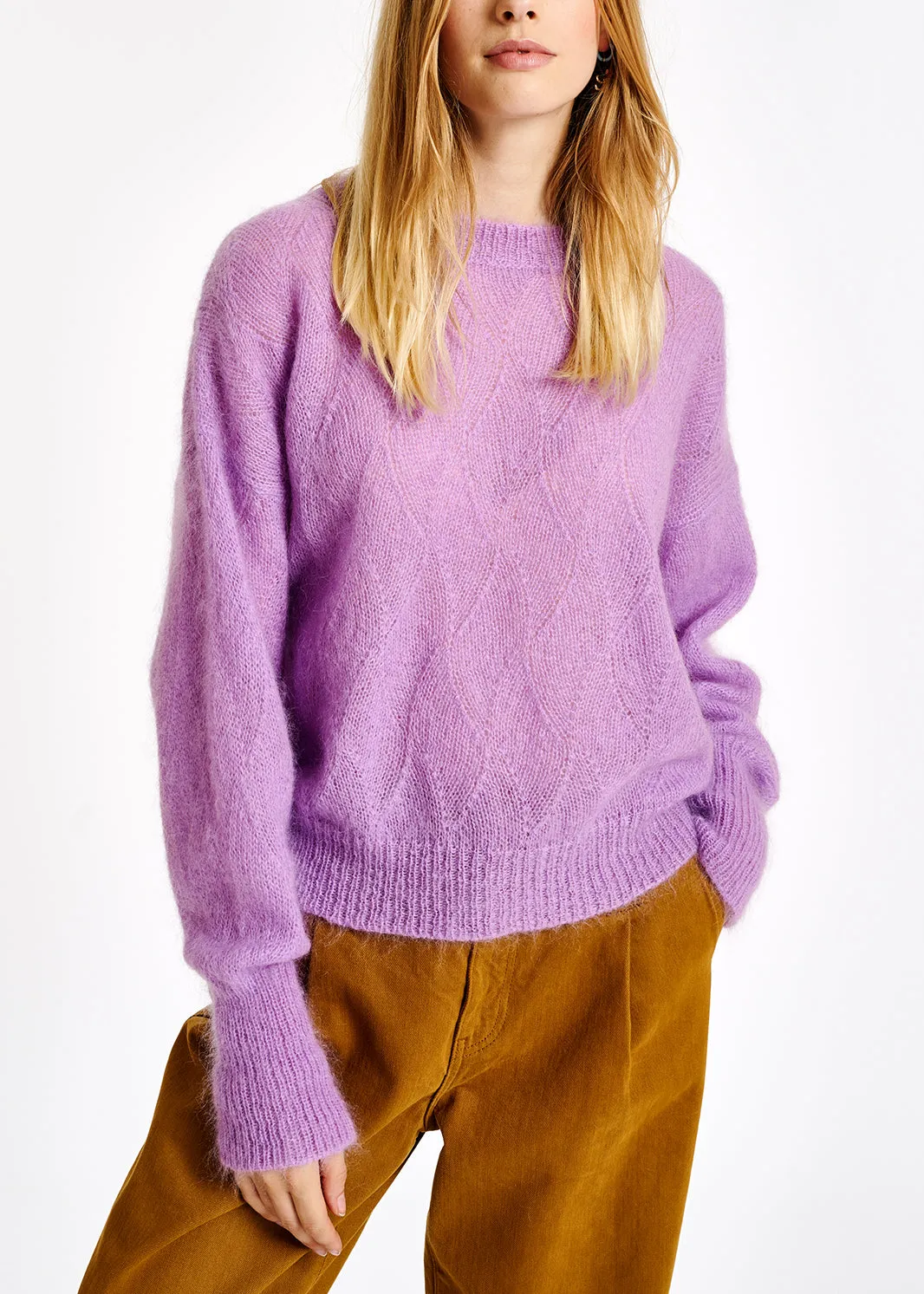 Lilac ajour-knitted mohair sweater