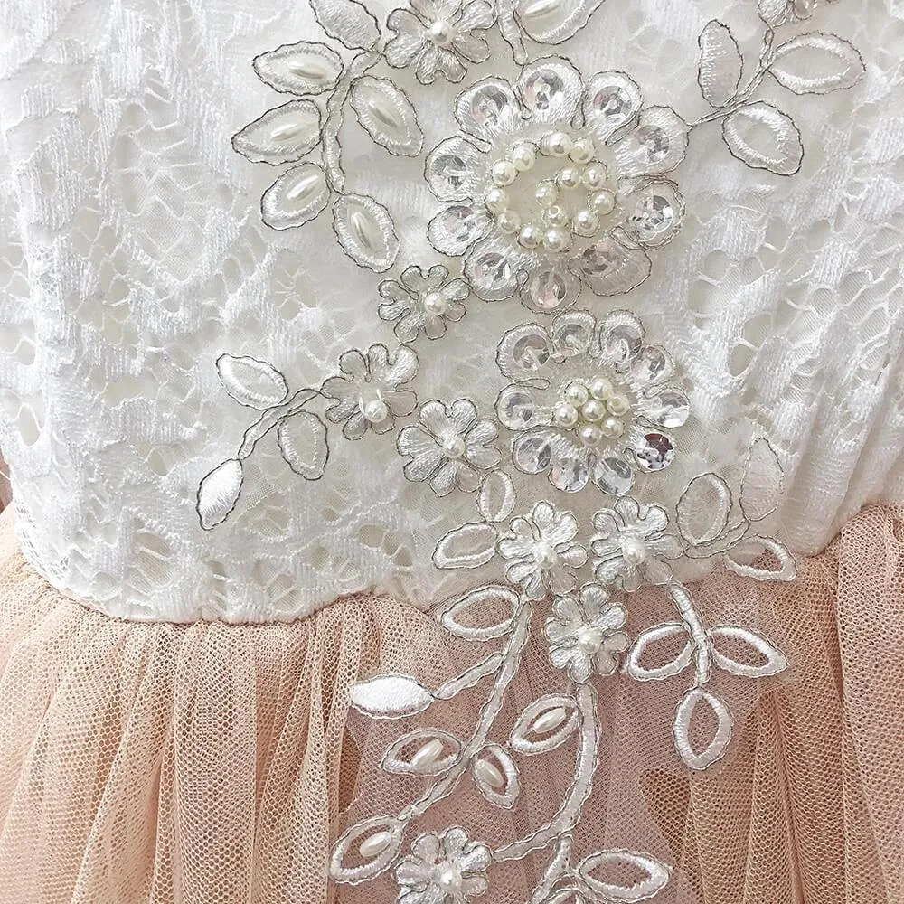 Long Boho Dreams Dress - Apricot Champagne Applique - SALE