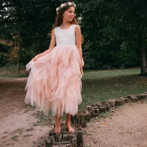 Long Boho Dreams Dress - Apricot Champagne Applique - SALE