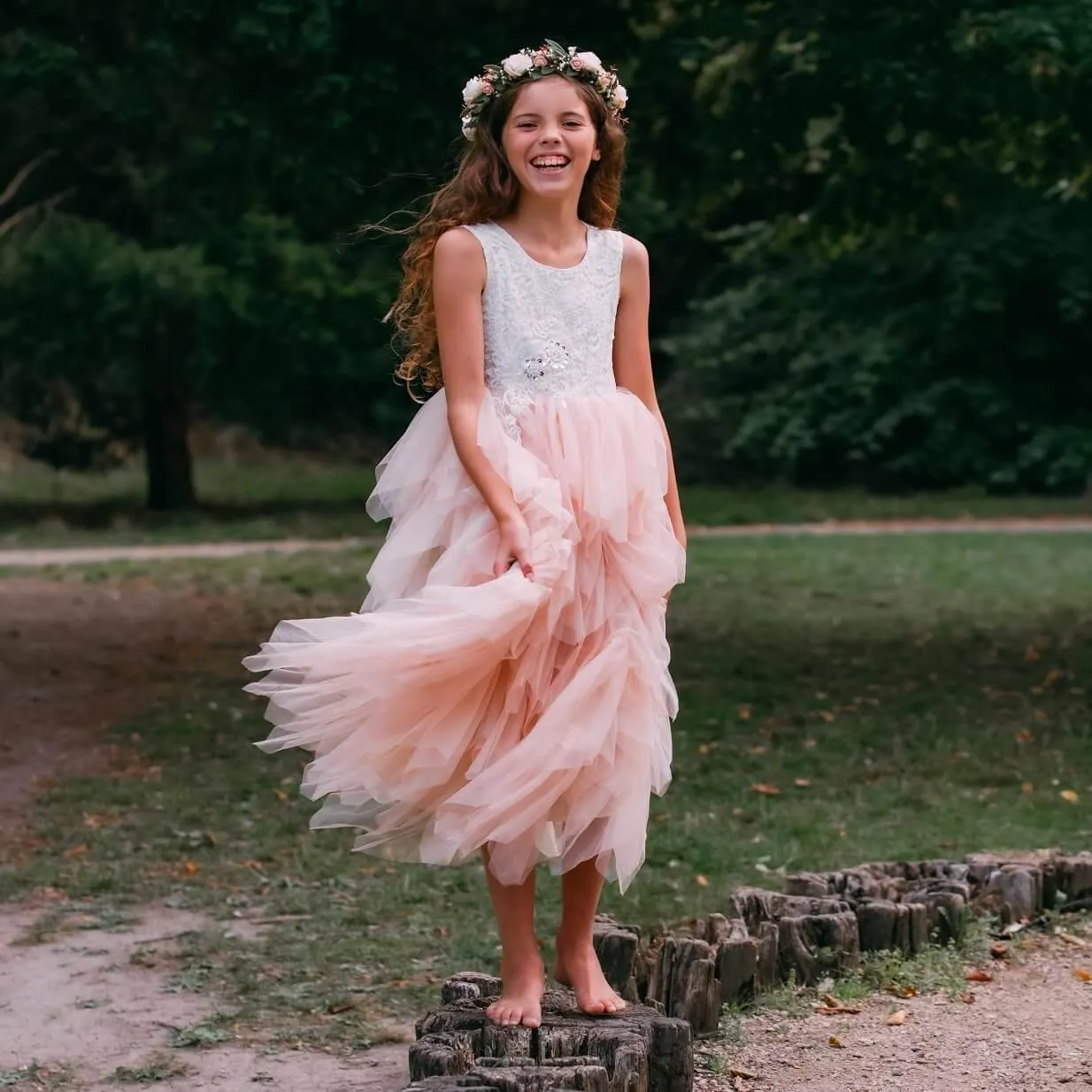 Long Boho Dreams Dress - Apricot Champagne Applique - SALE
