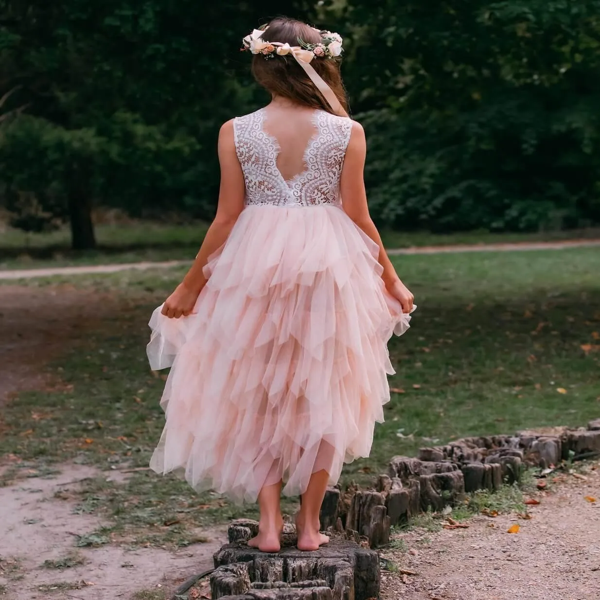 Long Boho Dreams Dress - Apricot Champagne Applique - SALE