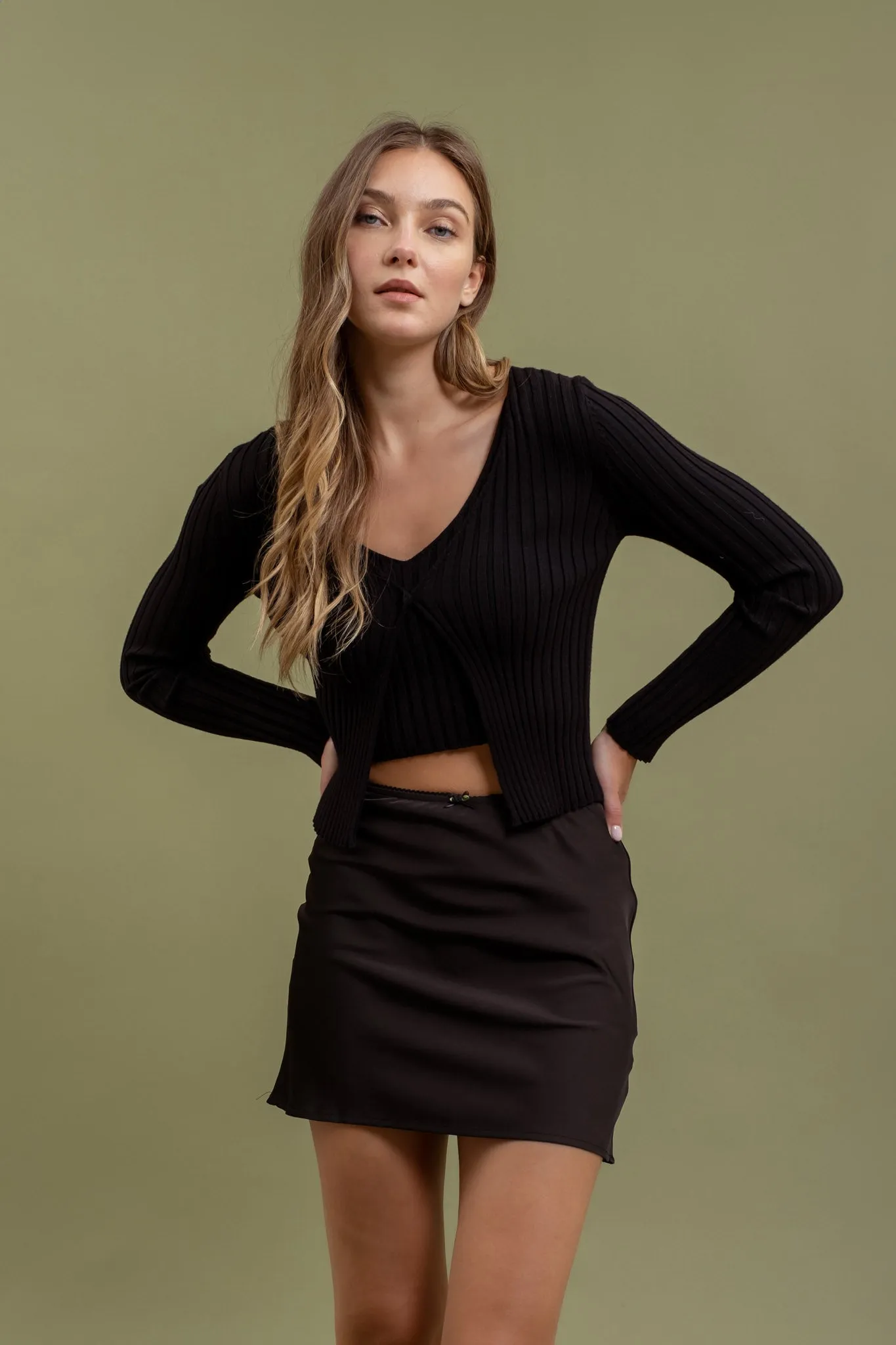 LONG SLEEVE TWOFER RIBBED SWEATER