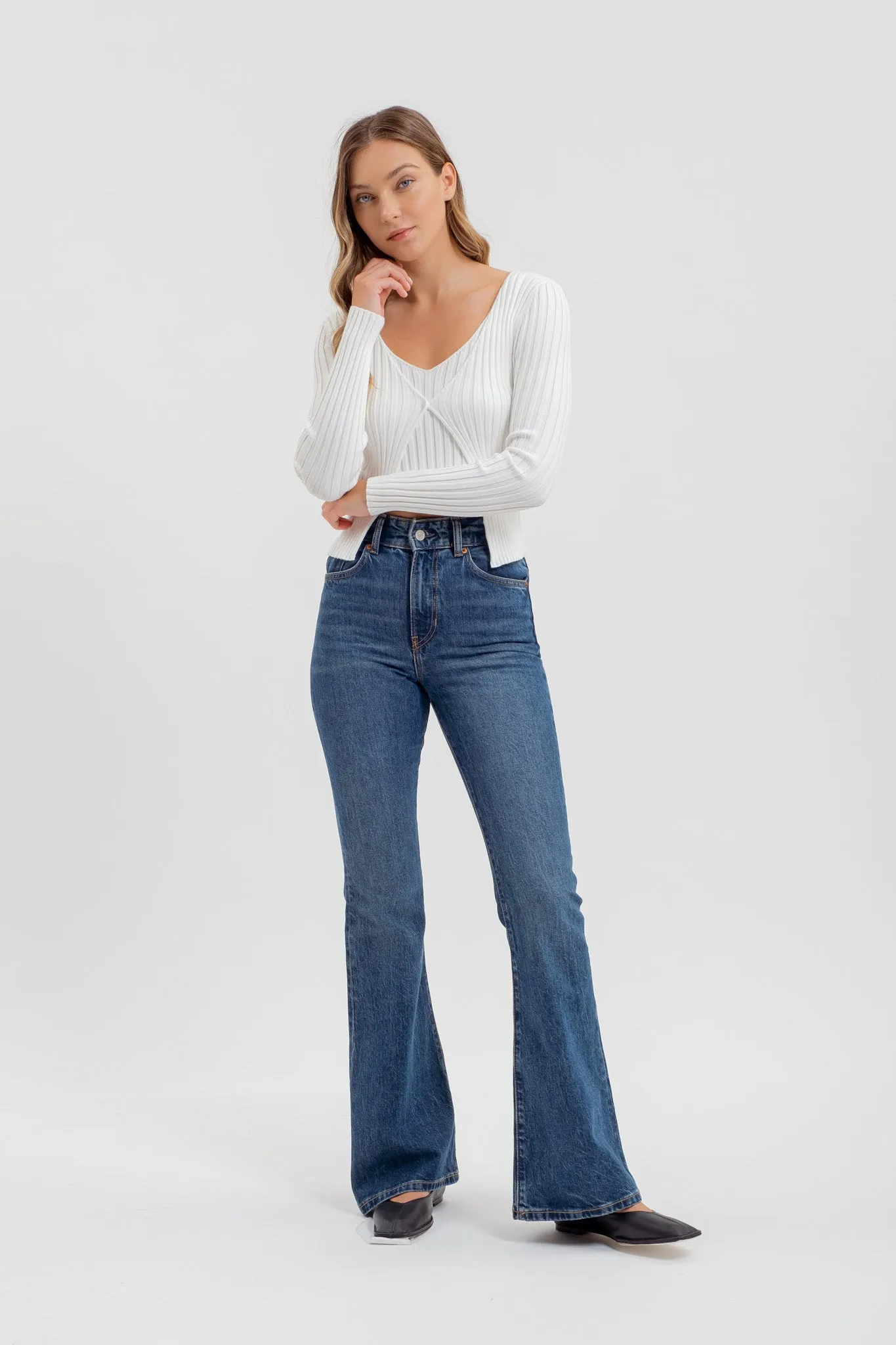 LONG SLEEVE TWOFER RIBBED SWEATER