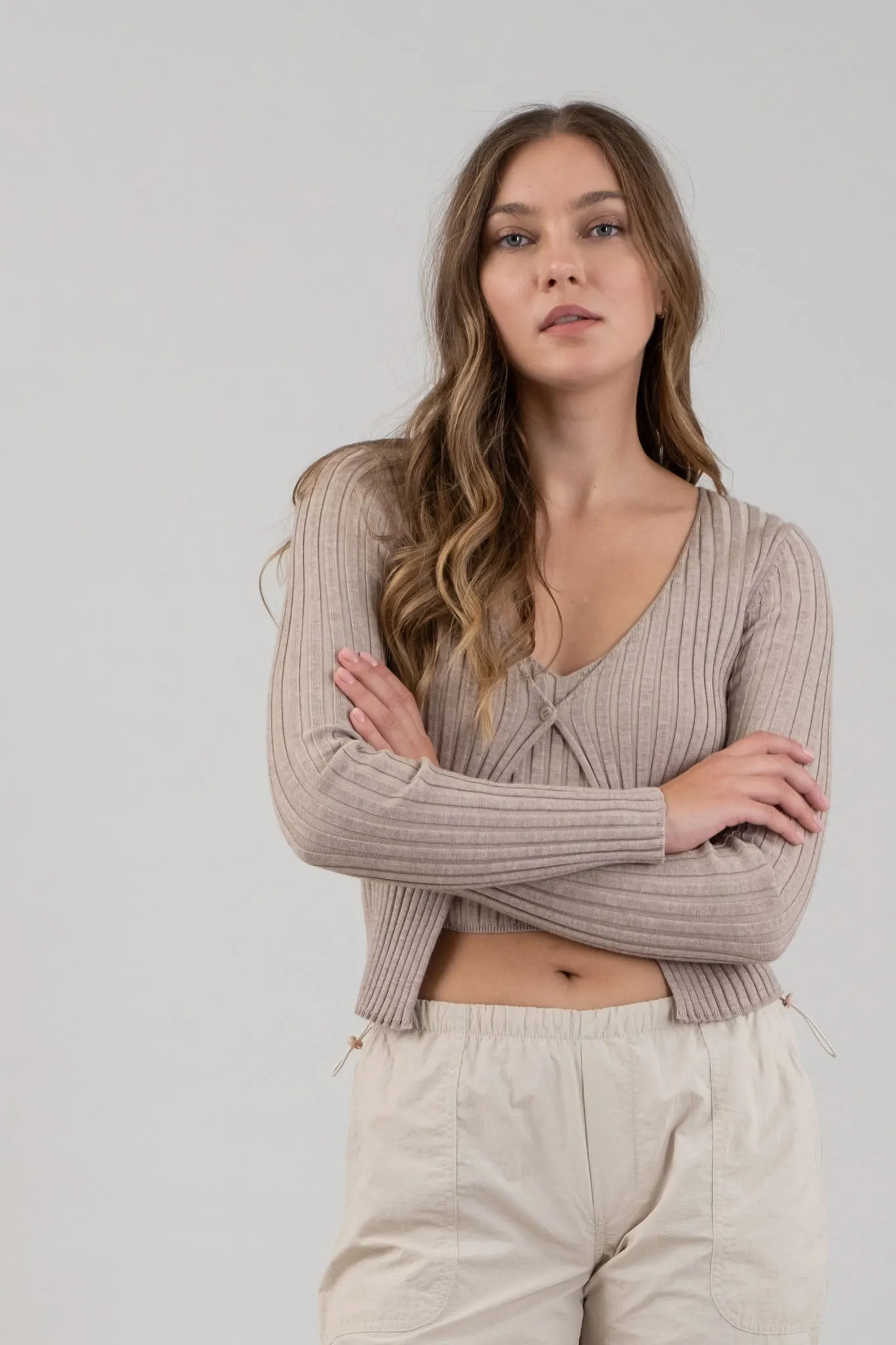 LONG SLEEVE TWOFER RIBBED SWEATER