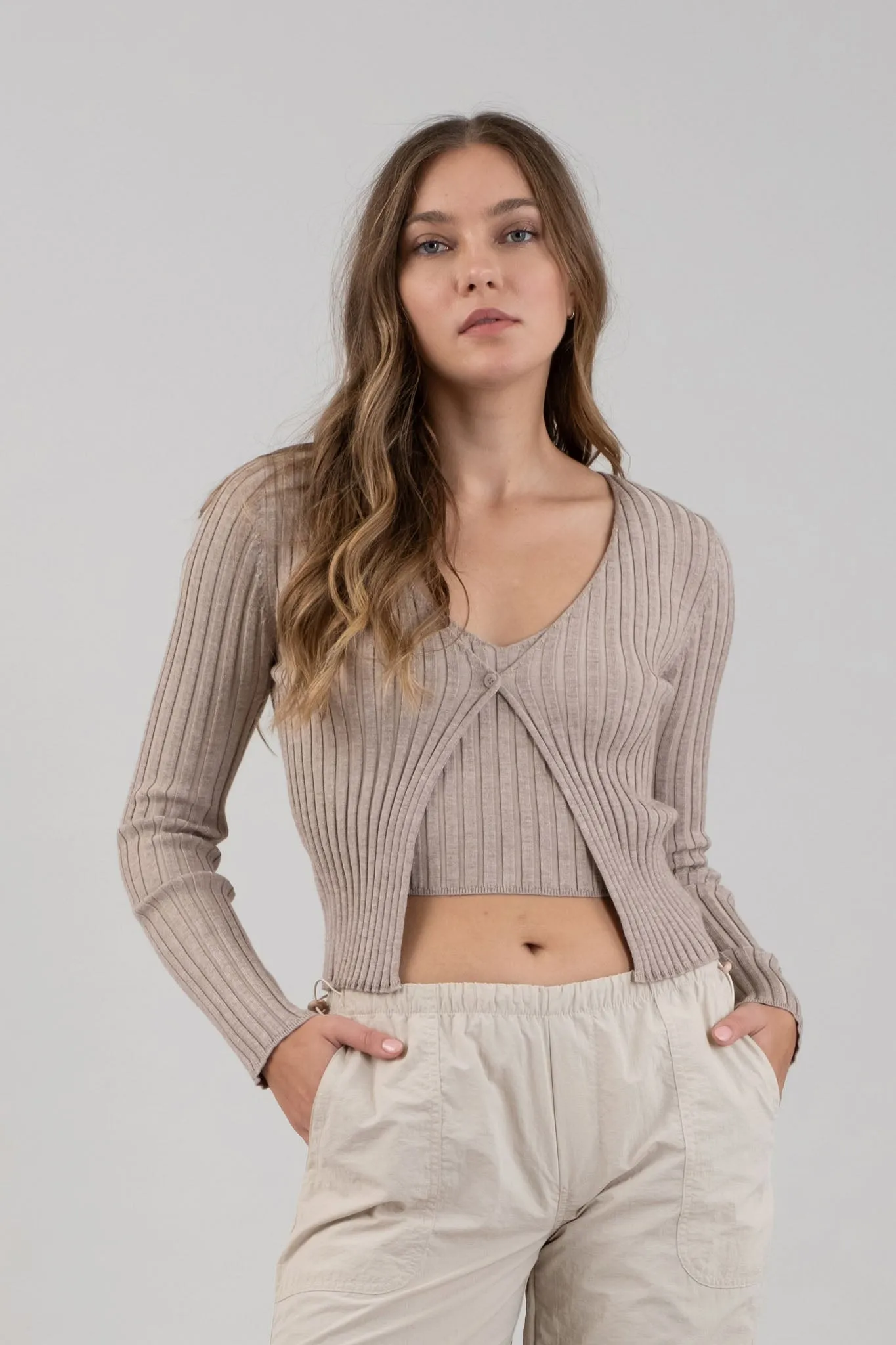 LONG SLEEVE TWOFER RIBBED SWEATER