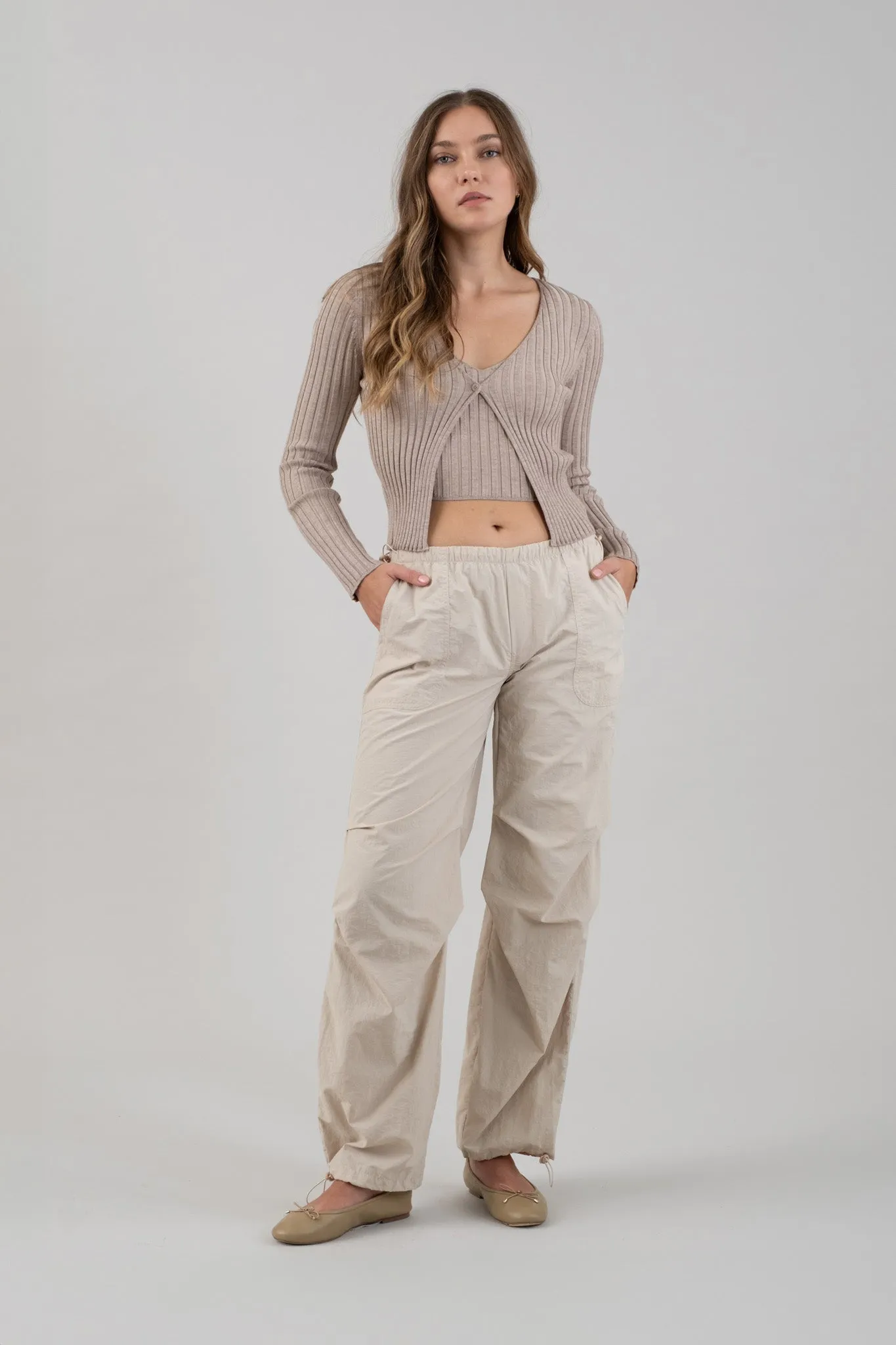 LONG SLEEVE TWOFER RIBBED SWEATER
